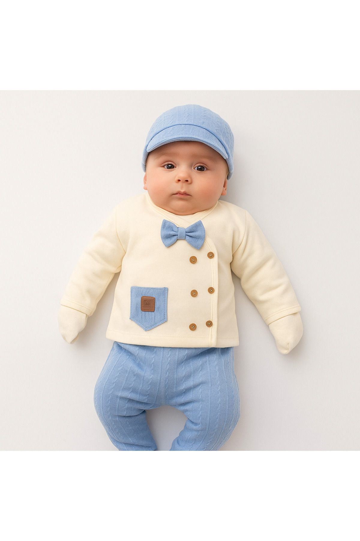 ALAMODECOR Mavi Örme Erkek Bebek Yenidoğan 5'li Hastane Çıkışı