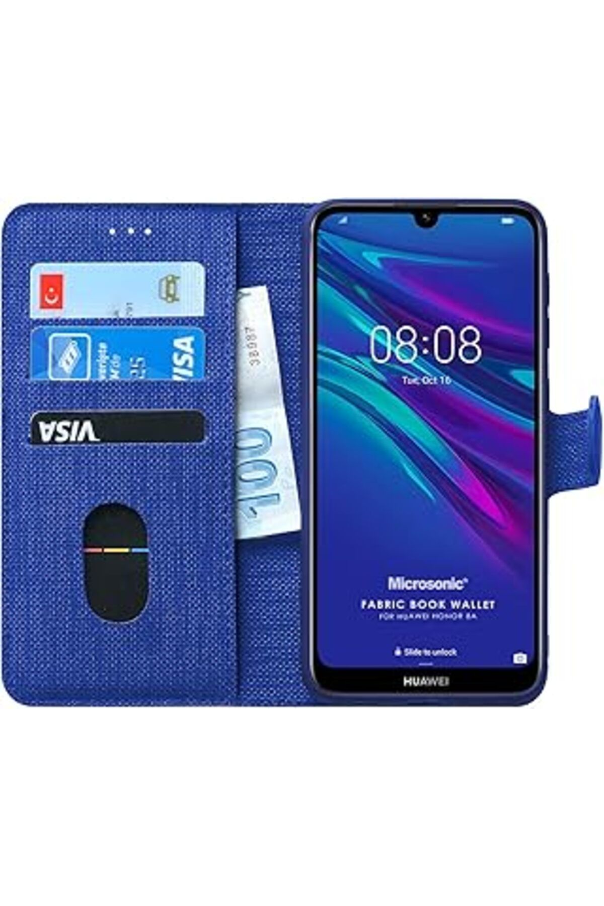 Pazarcan Microsonic Huawei Honor 8A Için Kılıf Fabric Book Wallet Lacivert [Honor 8A Ile Uyumlu Kılıf - Laci