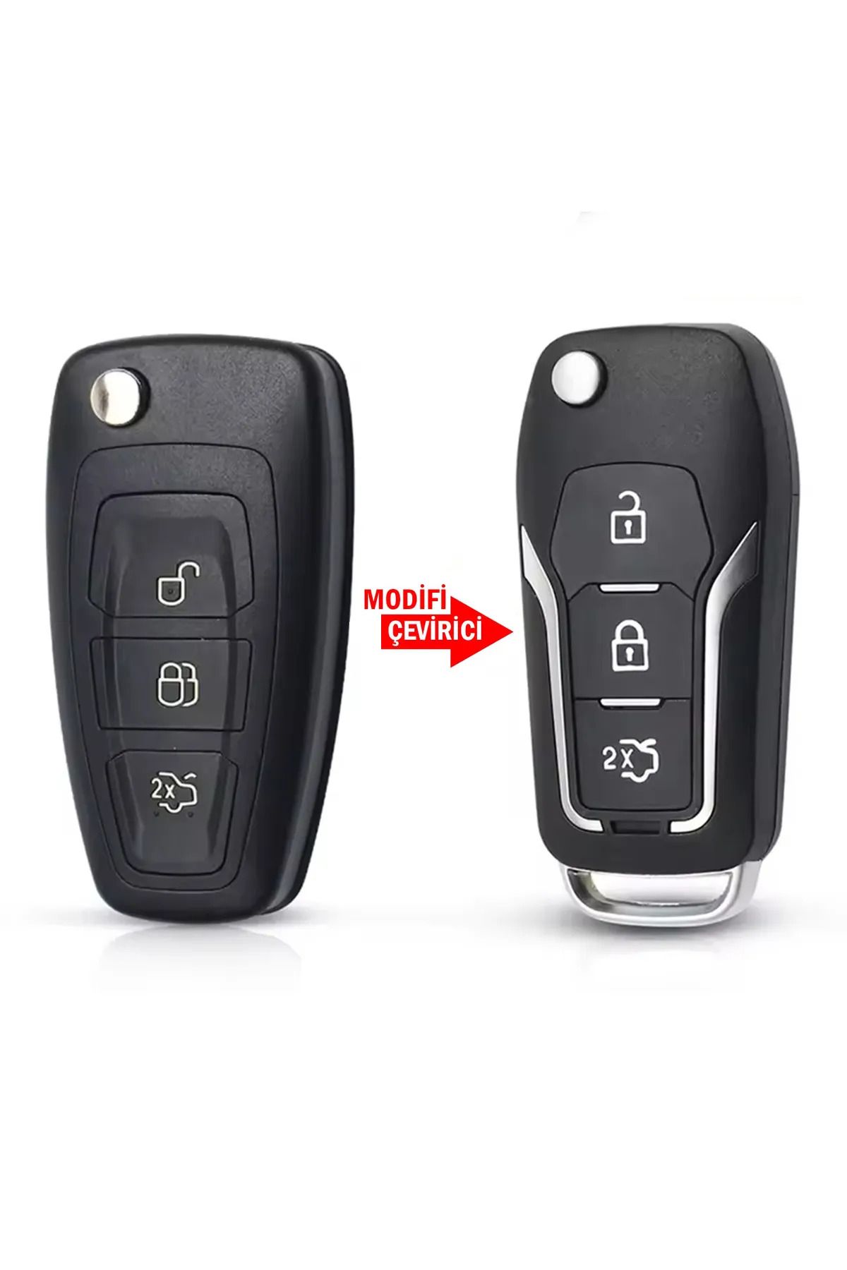 Mavi Keys Ford Focus Transit Fiesta Mondeo Custom Sustalı Çevirici- Dönüşüm 3 Düğmeli Anahtar Kumanda Kabı
