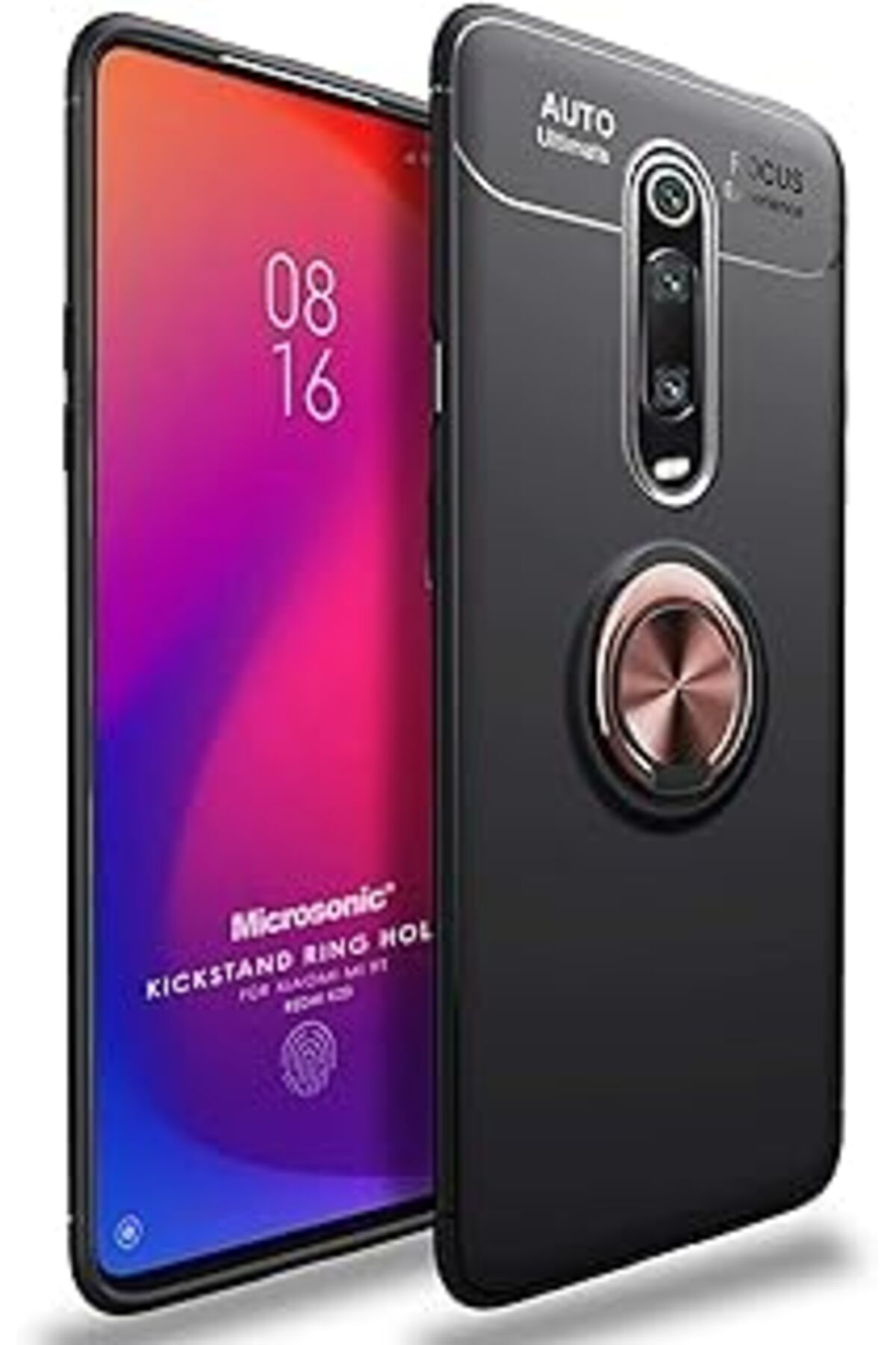 Pazarcan Microsonic Xiaomi Mi 9T Için Kılıf Kickstand Ring Holder Siyah Rose [Mi 9T Ile Uyumlu Kılıf - Siyah