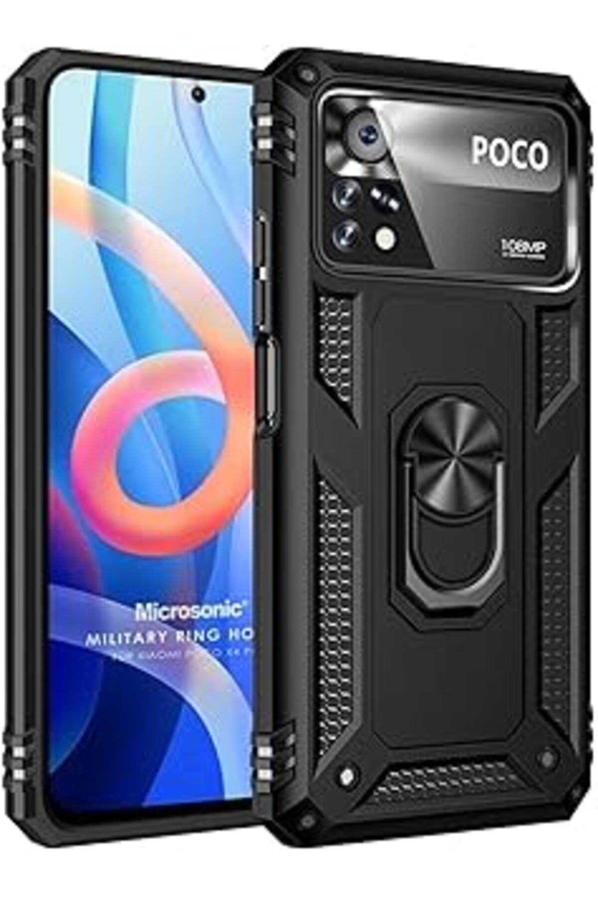 Pazarcan Microsonic Xiaomi Poco X4 Pro 5G Için Kılıf Military Ring Holder Siyah [Poco X4 Pro 5G Ile Uyumlu K