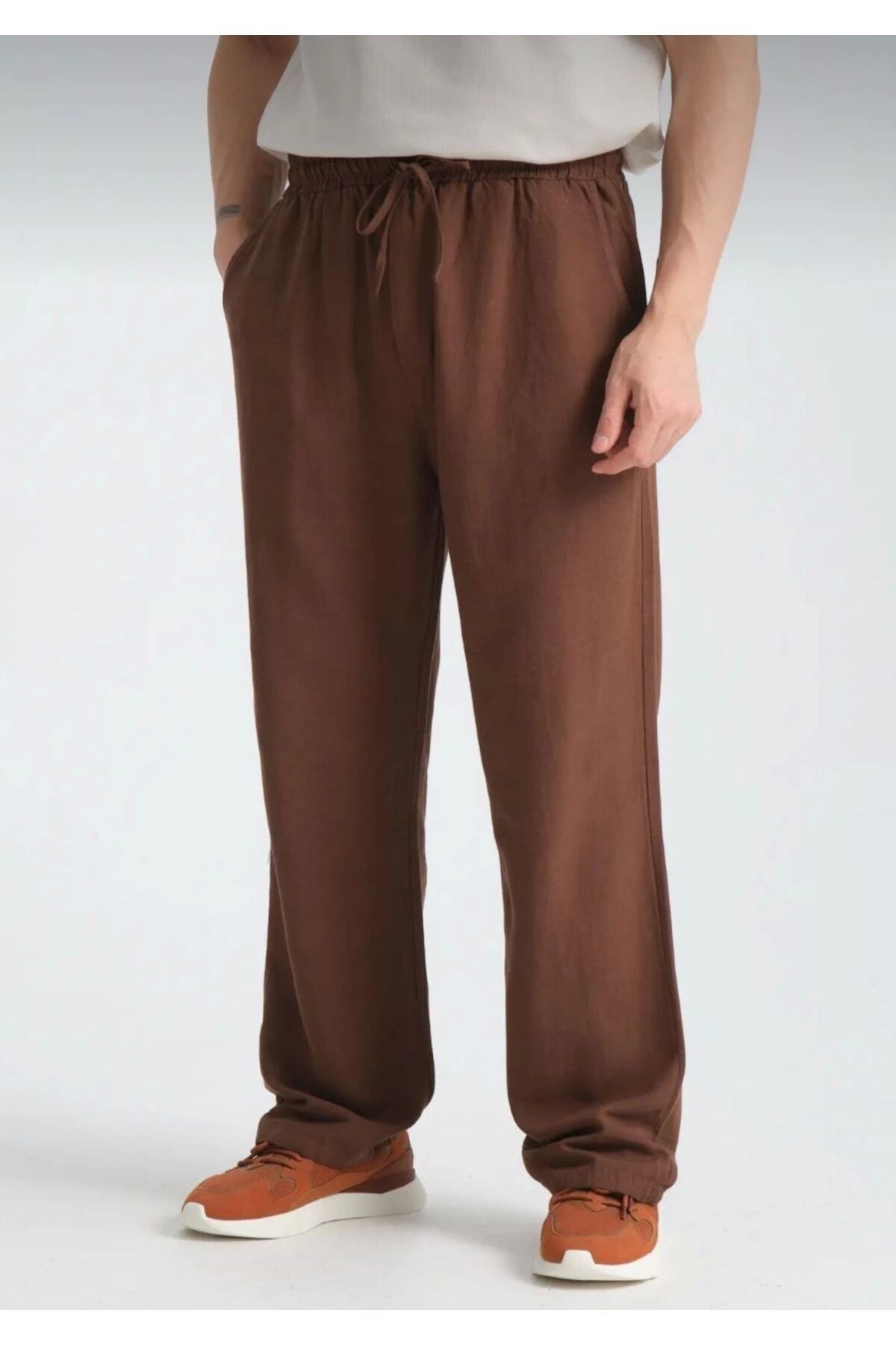 LC Waikiki LCWAIKIKI Yeni Sezon Beli Lastikli Bol Paça Baggy Erkek Keten Yazlık Pantolon