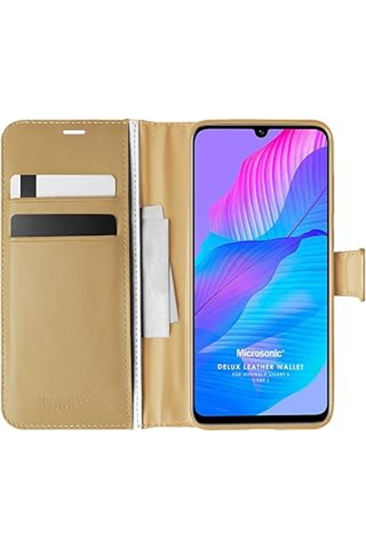 Pazarcan Microsonic Huawei Y8P Için Kılıf Delux Leather Wallet Gold [Y8P Ile Uyumlu Kılıf - Gold]