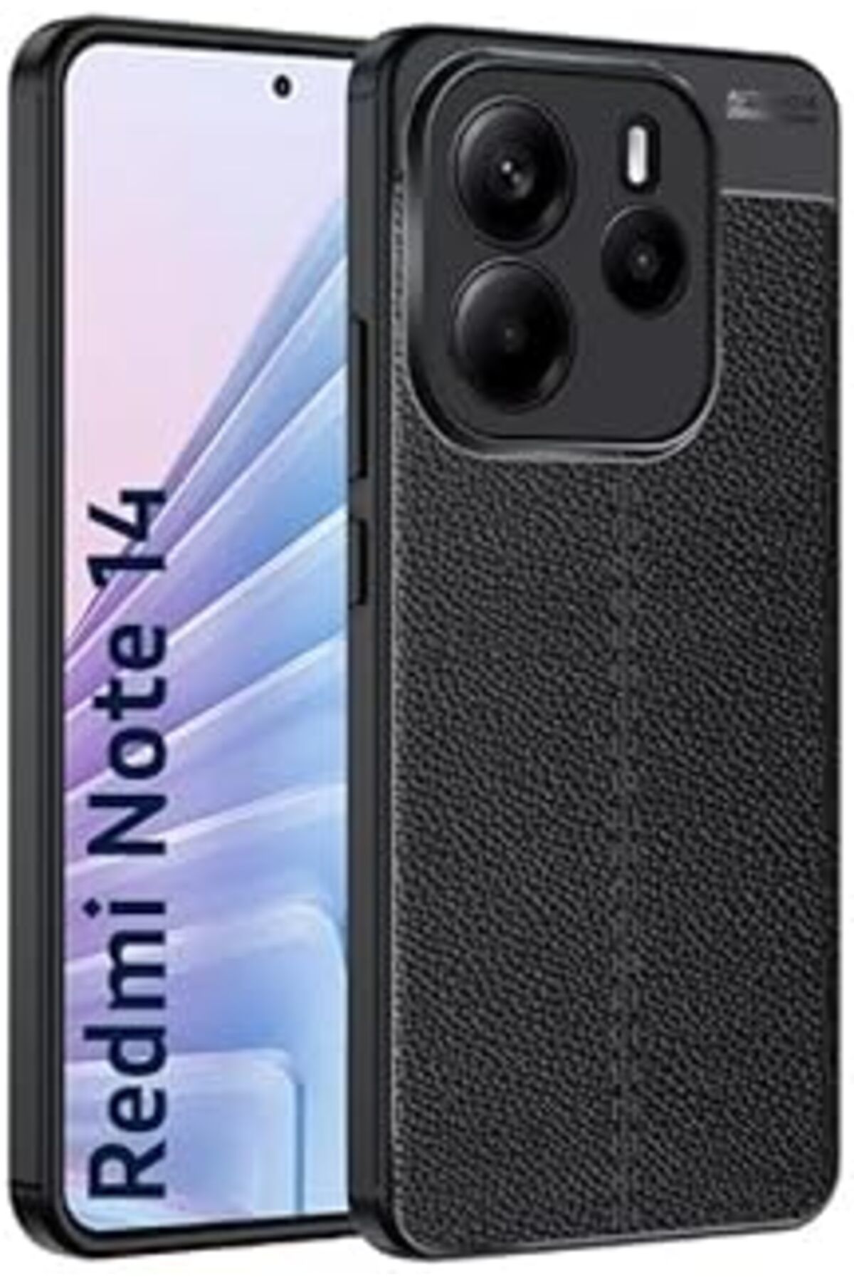Pazarcan Ehr. Xiaomi Redmi Note 14 Uyumlu Kamera Korumalı Deri Görünümlü Silikon Kılıf (Siyah, Xiaomi Redmi
