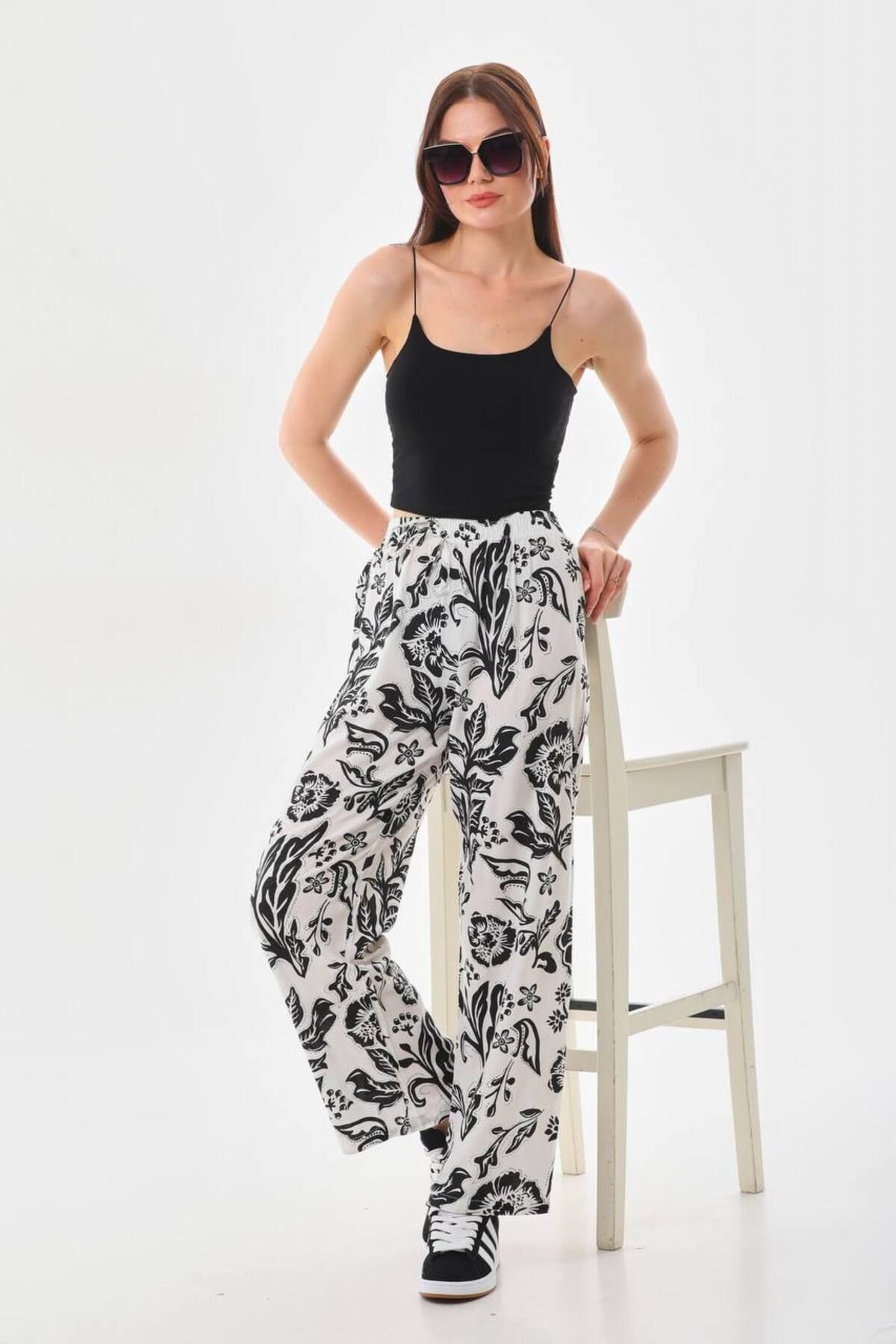 MERVIS BUTIK PAMUKLU VİSKON KUMAŞ LASTİKLİ BÜYÜK BEDEN PANTOLON