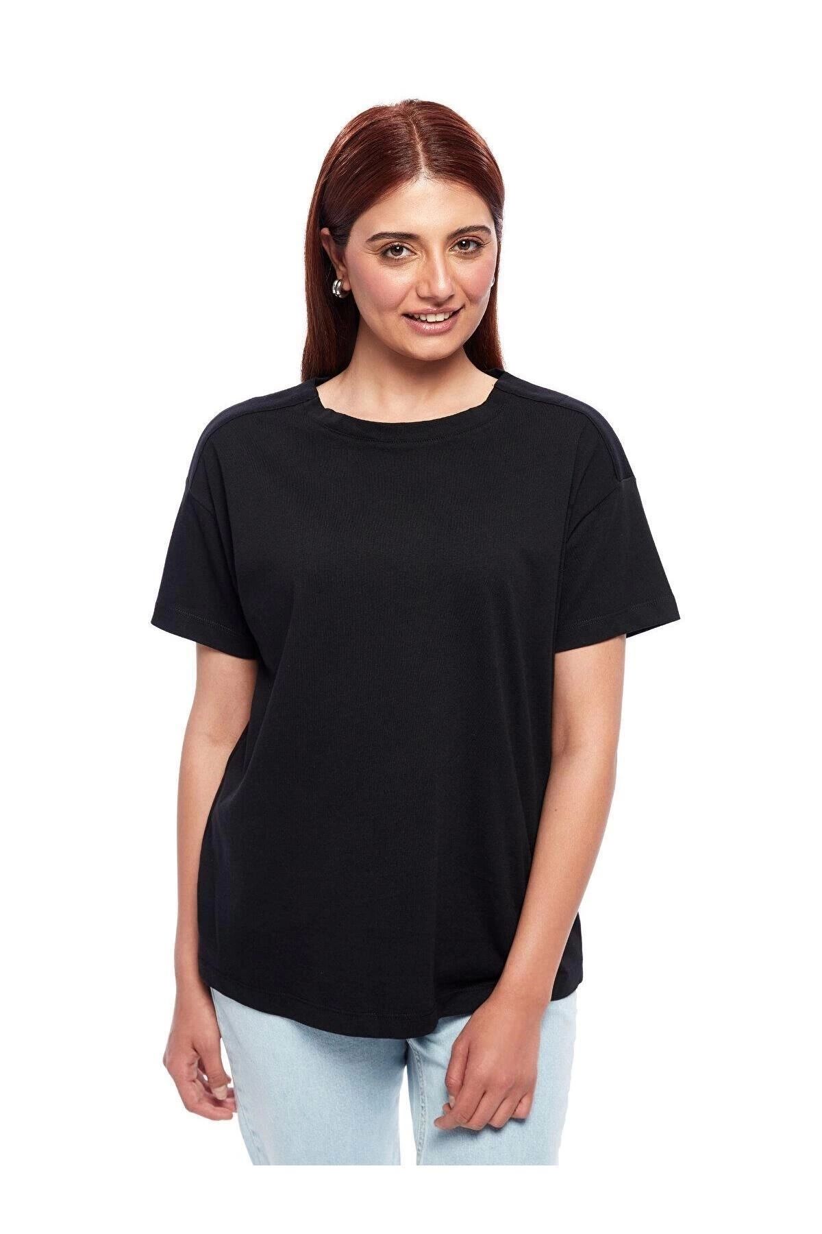 LC Waikiki LCWAIKIKI Limitless Bisiklet Yaka Düz Kısa Kollu Oversize Kadın Tişört