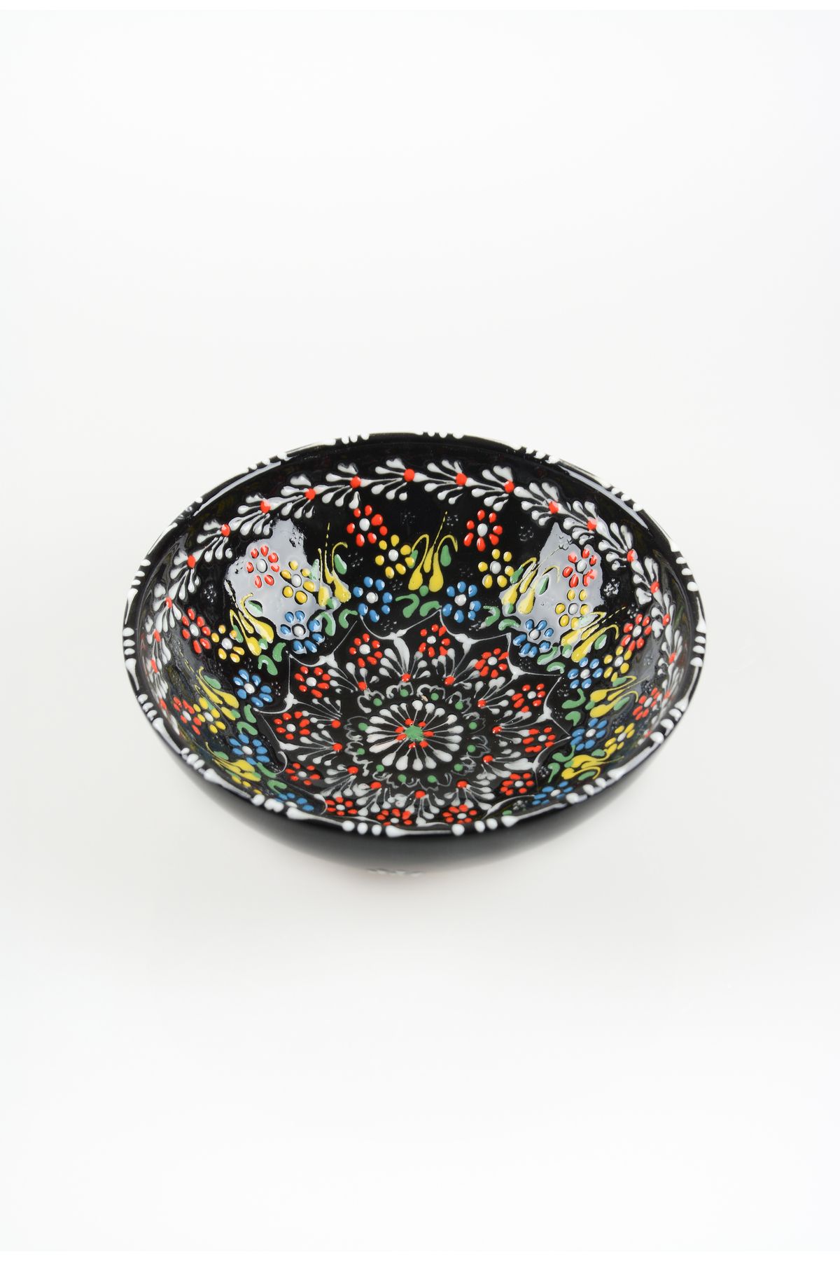 ADEN LİNA ART WORKSHOP El Yapımı Siyah Lale Motifli 20 cm Seramik Kase