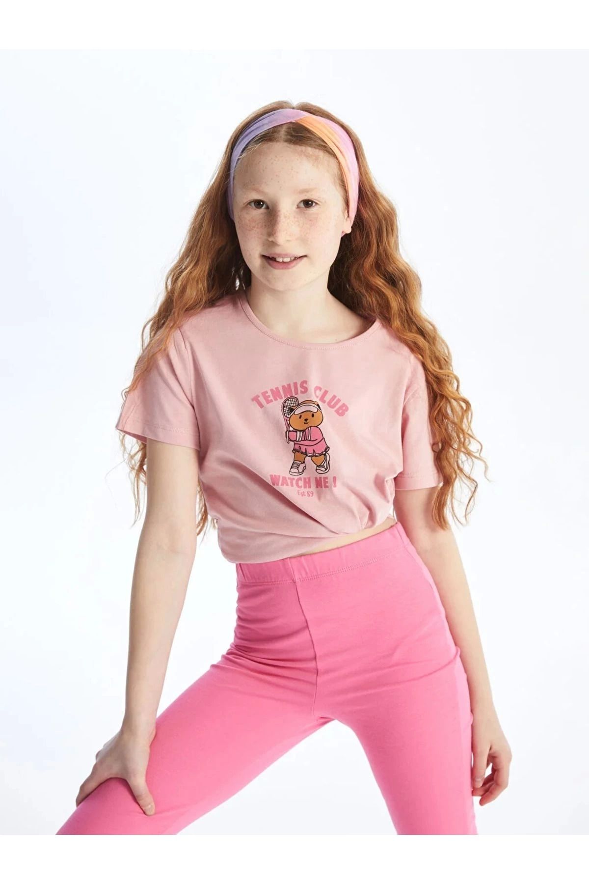 LC Waikiki LCWAIKIKI Kids Bisiklet Yaka Baskılı Kısa Kollu Kız Çocuk Tişört