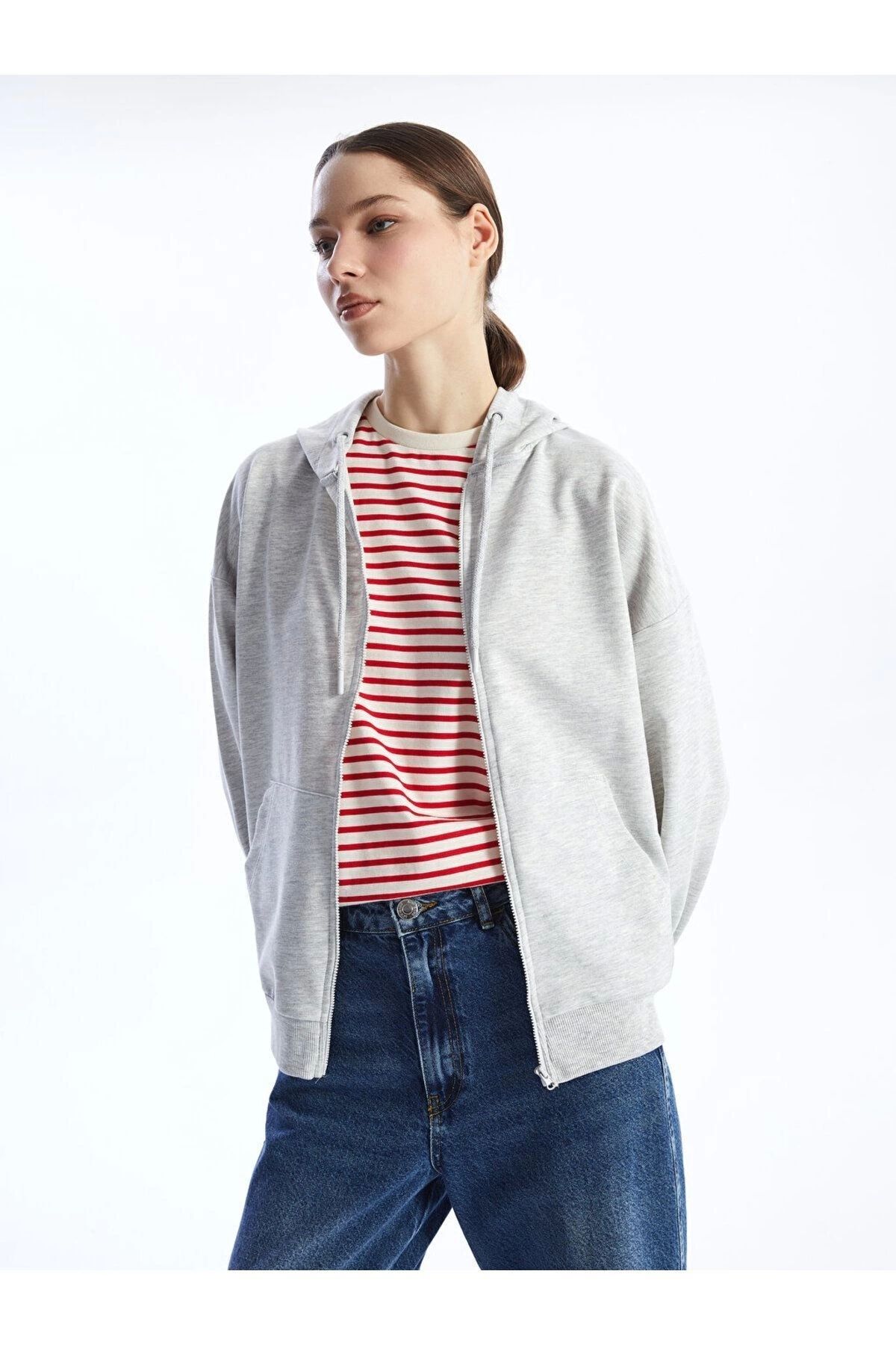 LC Waikiki LCWAIKIKI Kapüşonlu Oversize Kadın Fermuarlı Sweatshirt