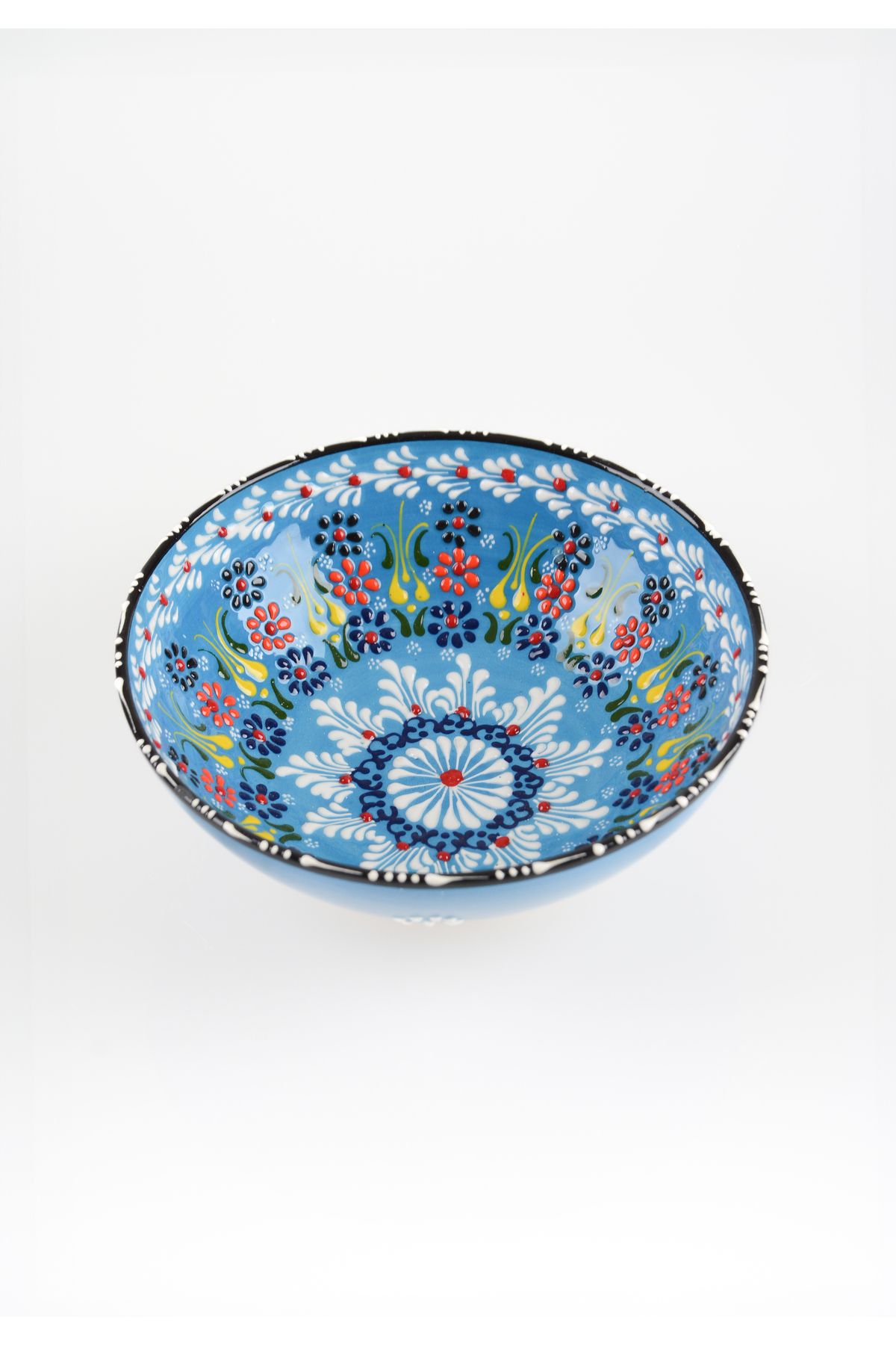 ADEN LİNA ART WORKSHOP El Yapımı MAVİ Lale Motifli 20 cm Seramik Kase