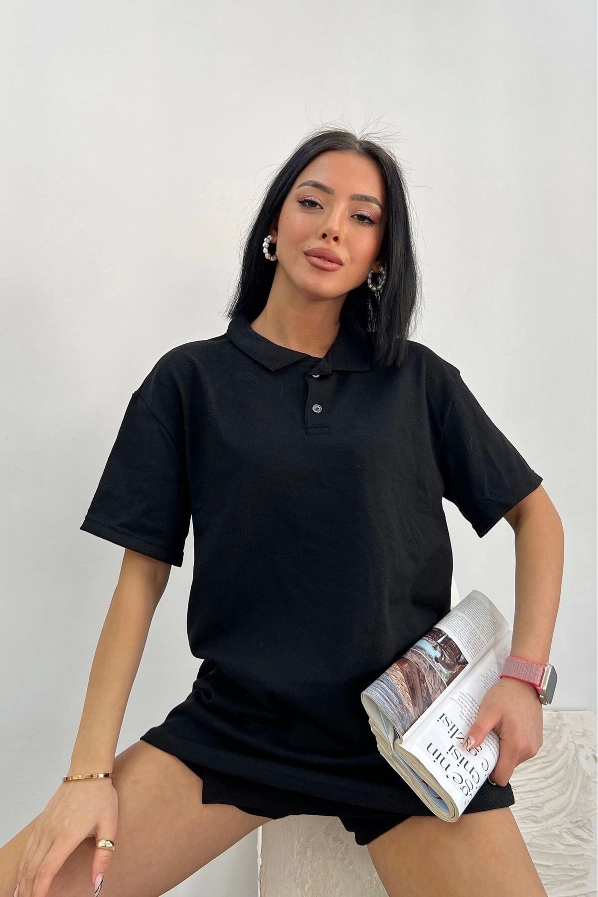 LC Waikiki LCWAIKIKI %100 Pamuk Penye Kumaş Okul Öncesi Polo Yaka Düz Kısa Kollu Pamuklu Kadın Tişört /T-shirt