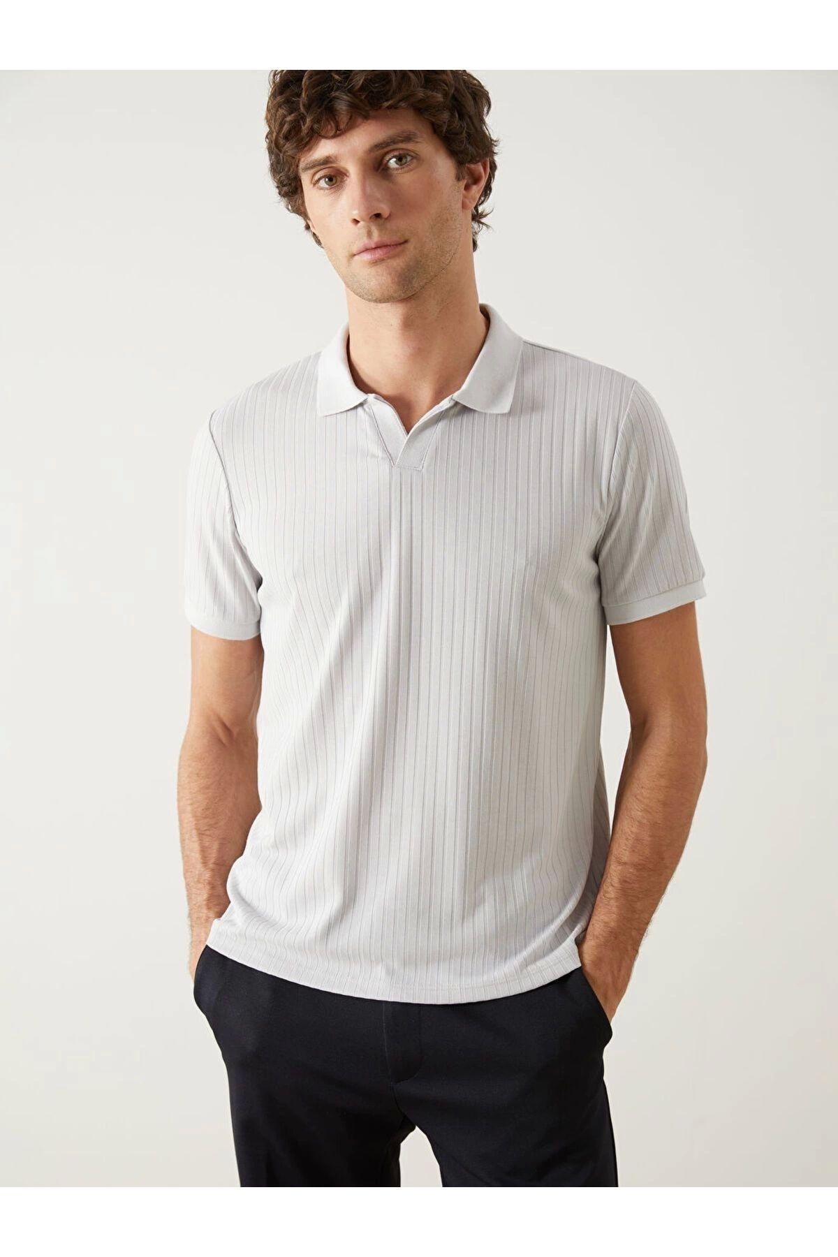 LC Waikiki LCWAIKIKI Southblue Polo Yaka Düz Penye Erkek Tişört