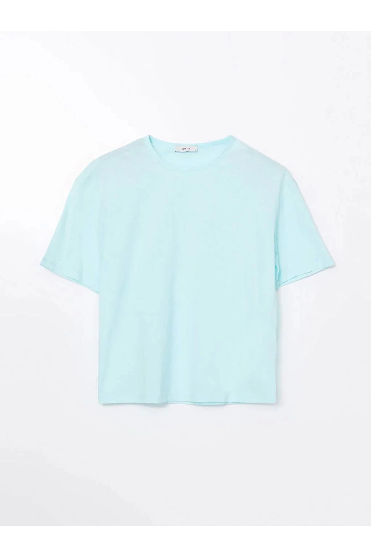 LC Waikiki LCWAIKIKI ECO Ekru Bisiklet Yaka Oversize Kadın Tişört