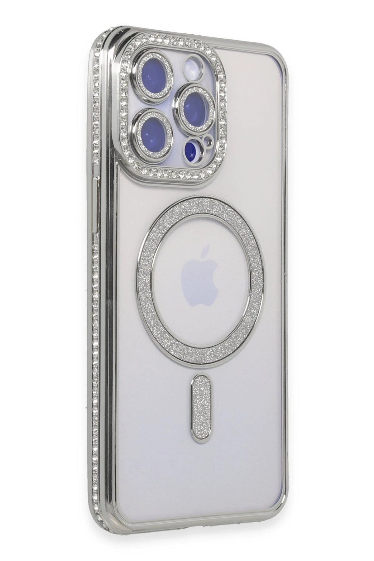 CepteToptan Newface iPhone 14 Pro Max Kılıf Joke Simli Magneticsafe Kılıf - Gümüş