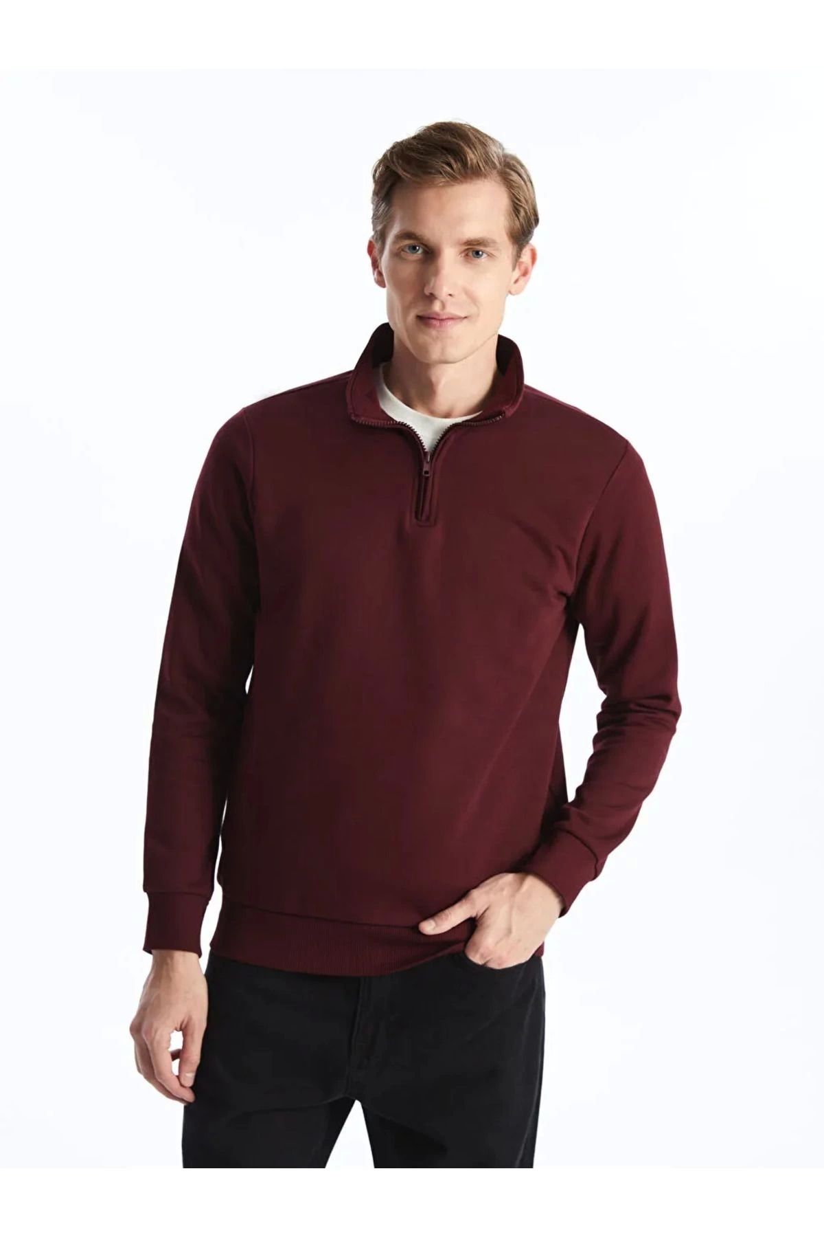 LC Waikiki LCWAIKIKI Classic Bordo Dik Yaka Uzun Kollu Erkek Sweatshirt