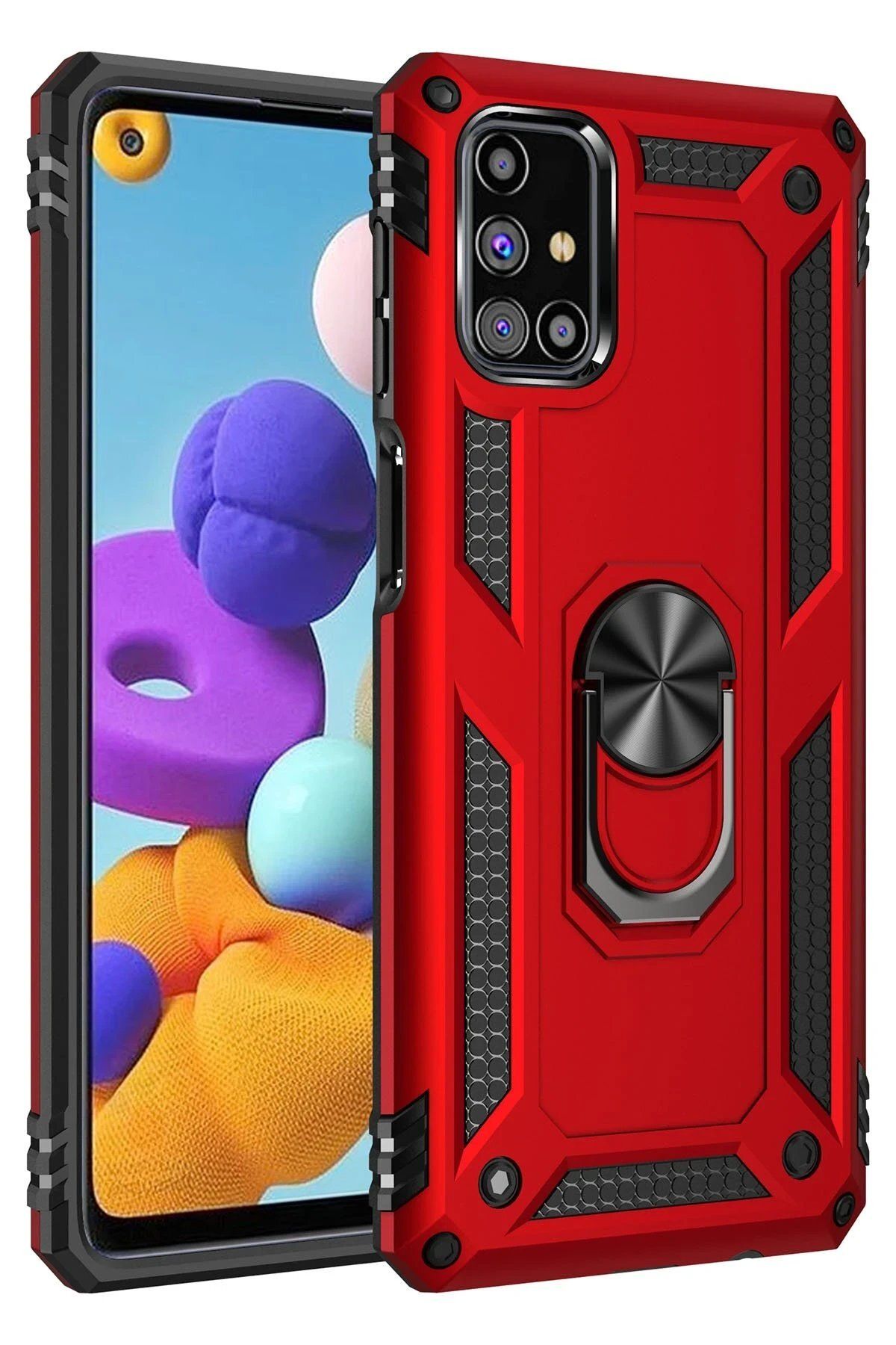 CepteToptan Newface Samsung Galaxy M31S Kılıf Sofya Yüzüklü Silikon Kapak - Kırmızı