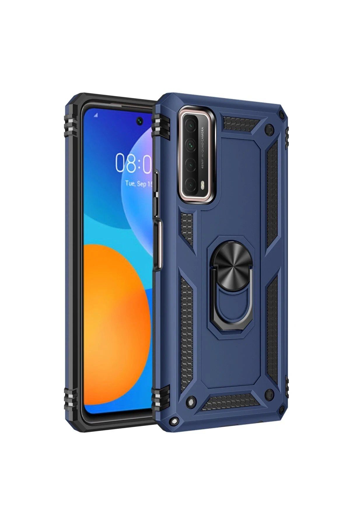 CepteToptan Newface Huawei P Smart 2021 Kılıf Sofya Yüzüklü Silikon Kapak - Lacivert