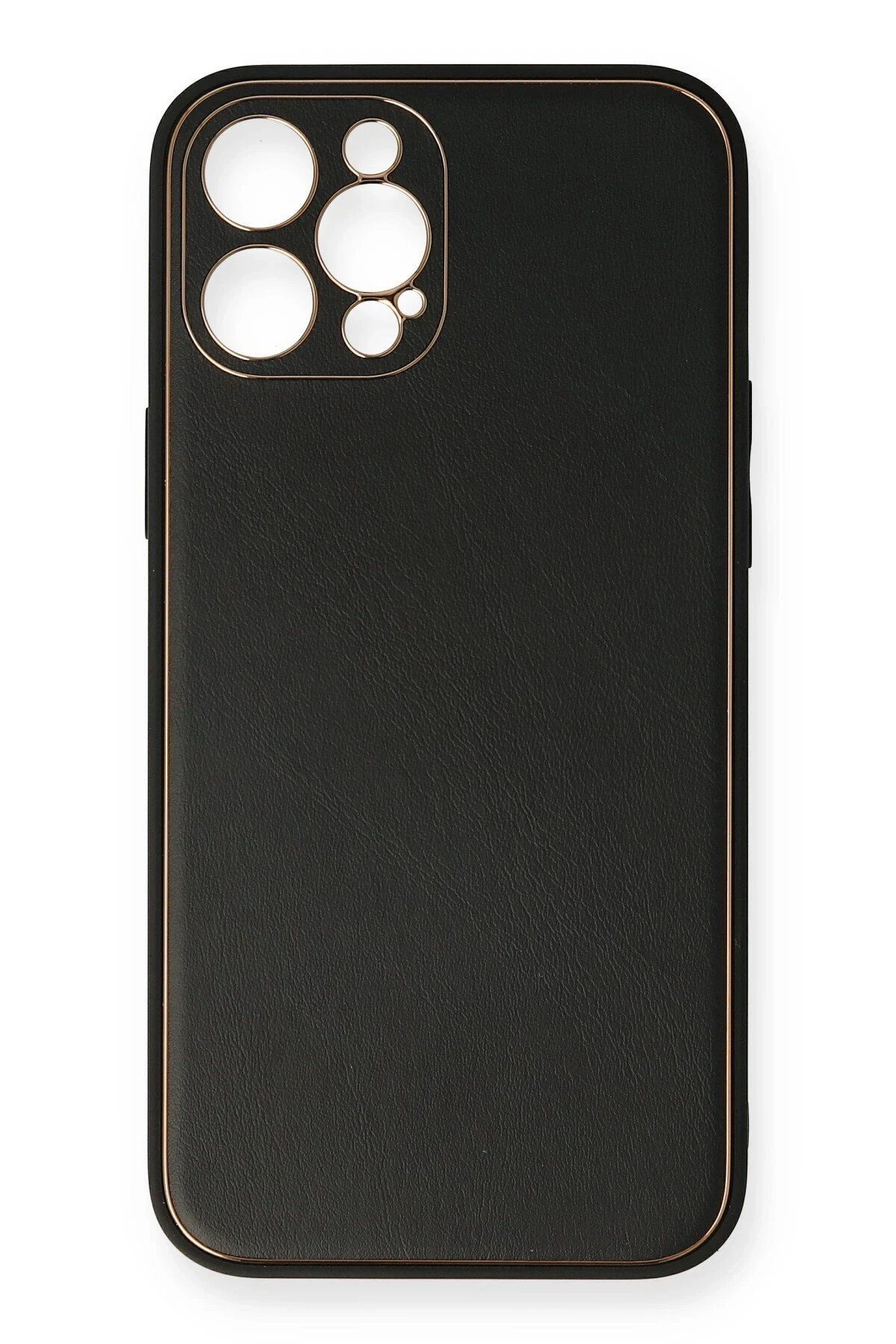 CepteToptan Newface iPhone 12 Pro Max Kılıf Coco Deri Silikon Kapak - Siyah