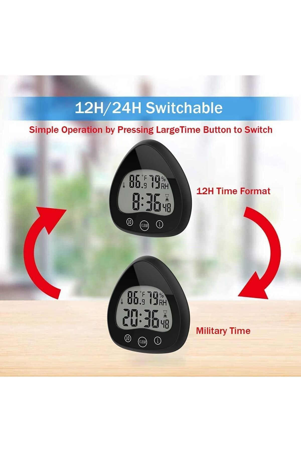 Saharaz-Clock Timer, Waterproof, with Visual Countdown, Temperature Humidity Sensing,for Shower Kitchen 5