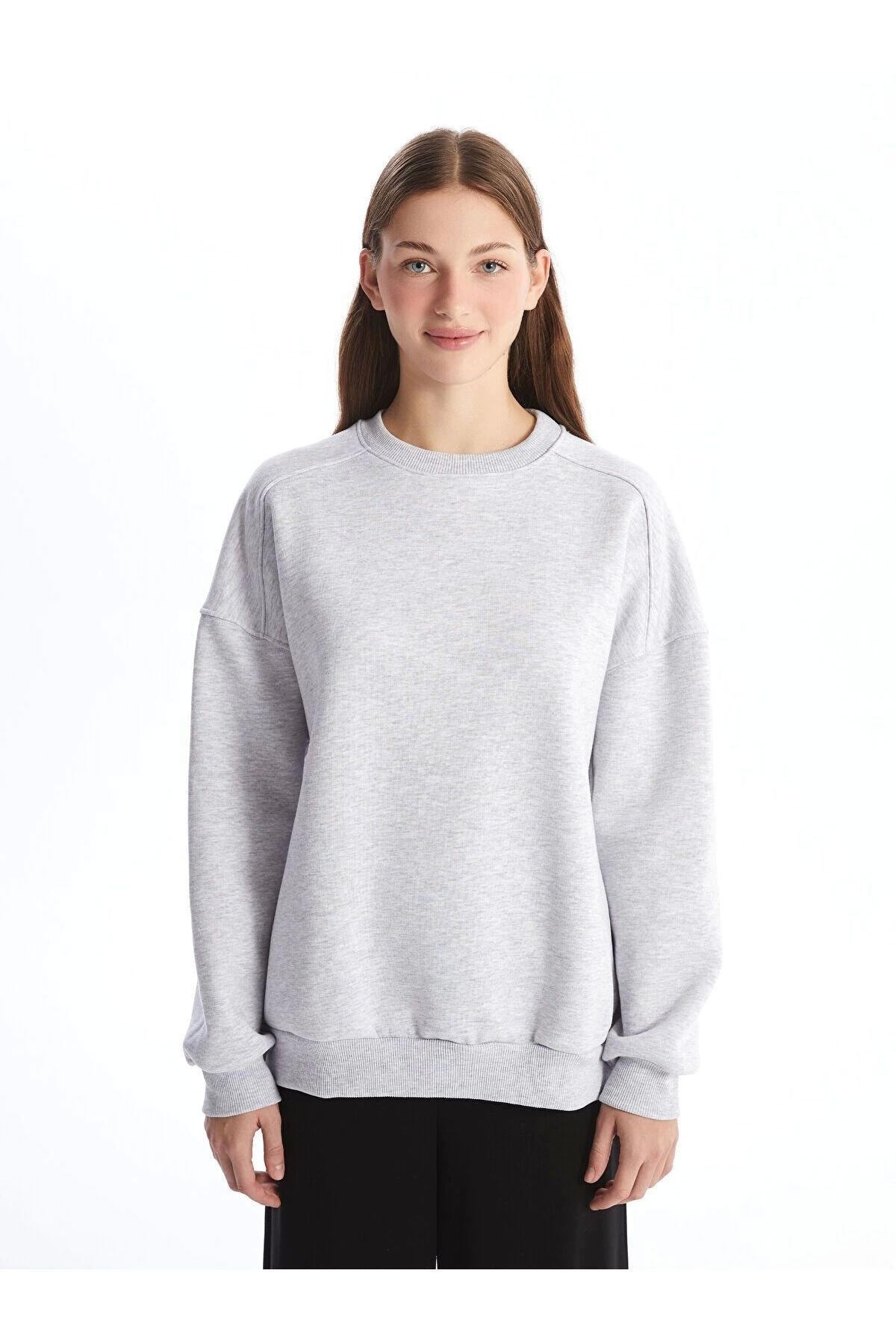 LC Waikiki LCWAIKIKI Bisiklet Yaka Oversize Kadın Kalın Sweatshirt