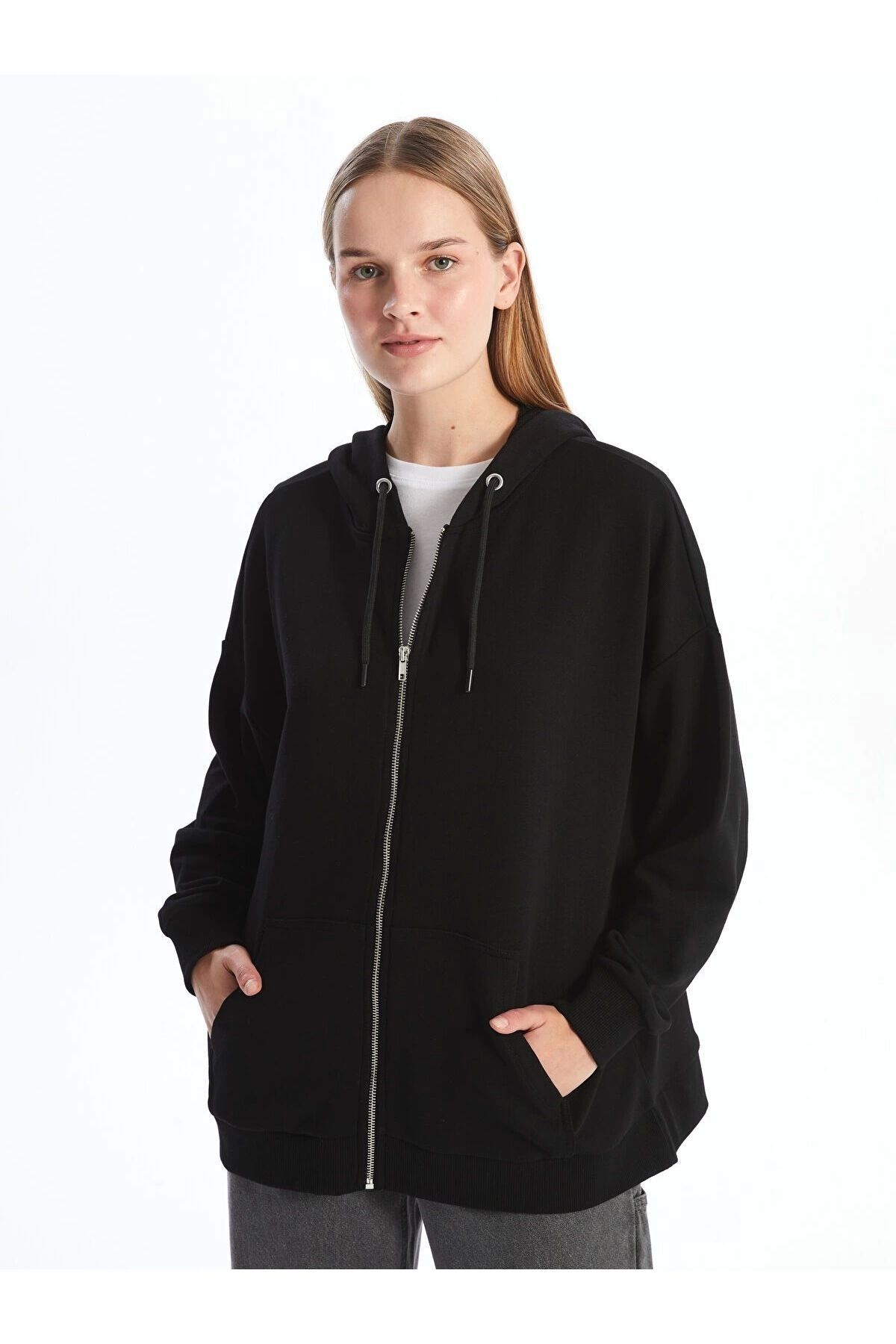 LC Waikiki LCWAIKIKI Modest Kapüşonlu Oversize Kadın Fermuarlı Sweatshirt