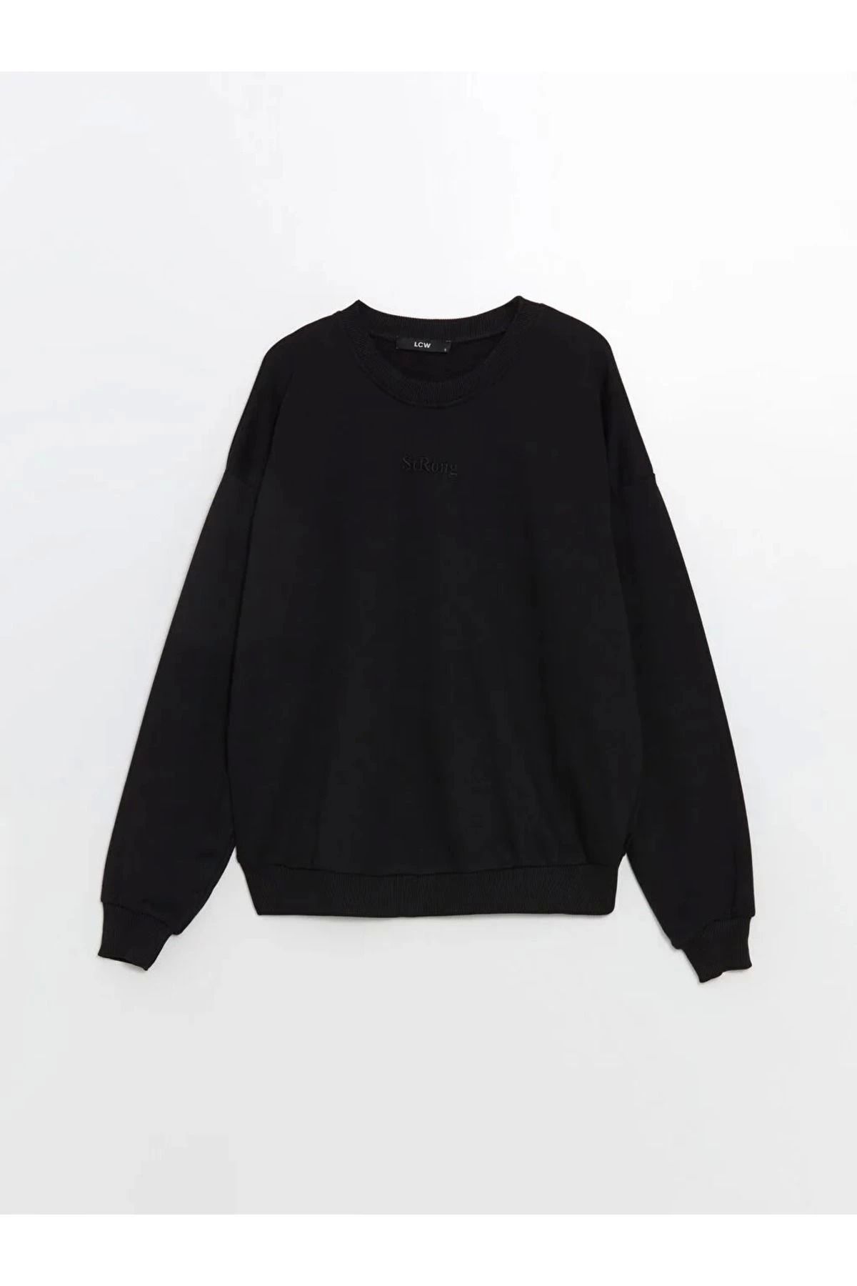 LC Waikiki LCWAIKIKI Antrasit Bisiklet Yaka Nakışlı Kadın Sweatshirt