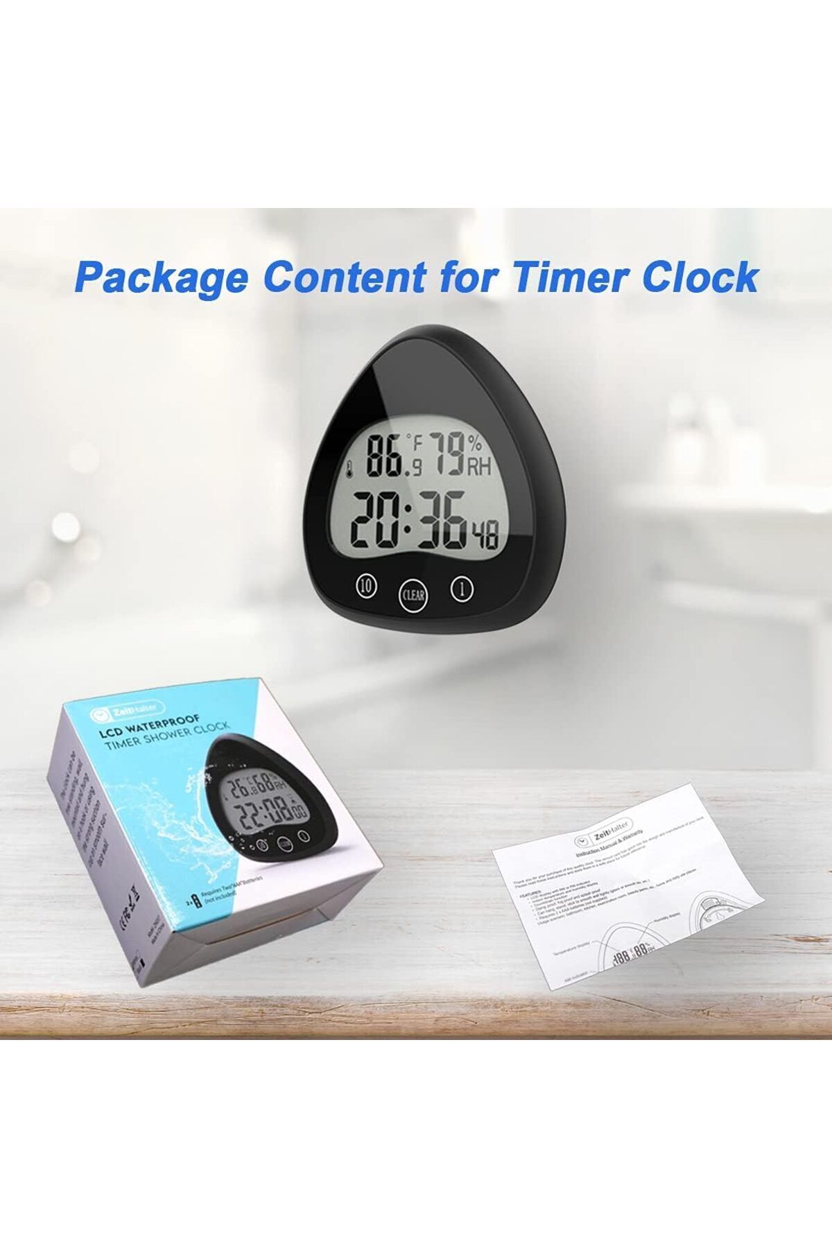 Saharaz-Clock Timer, Waterproof, with Visual Countdown, Temperature Humidity Sensing,for Shower Kitchen 7