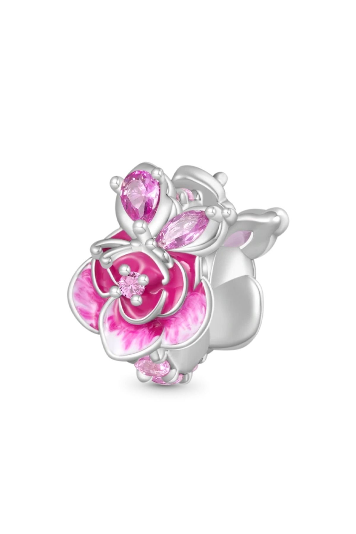 Gnoce Pembe Güller Charm, 925 Ayar Gümüş