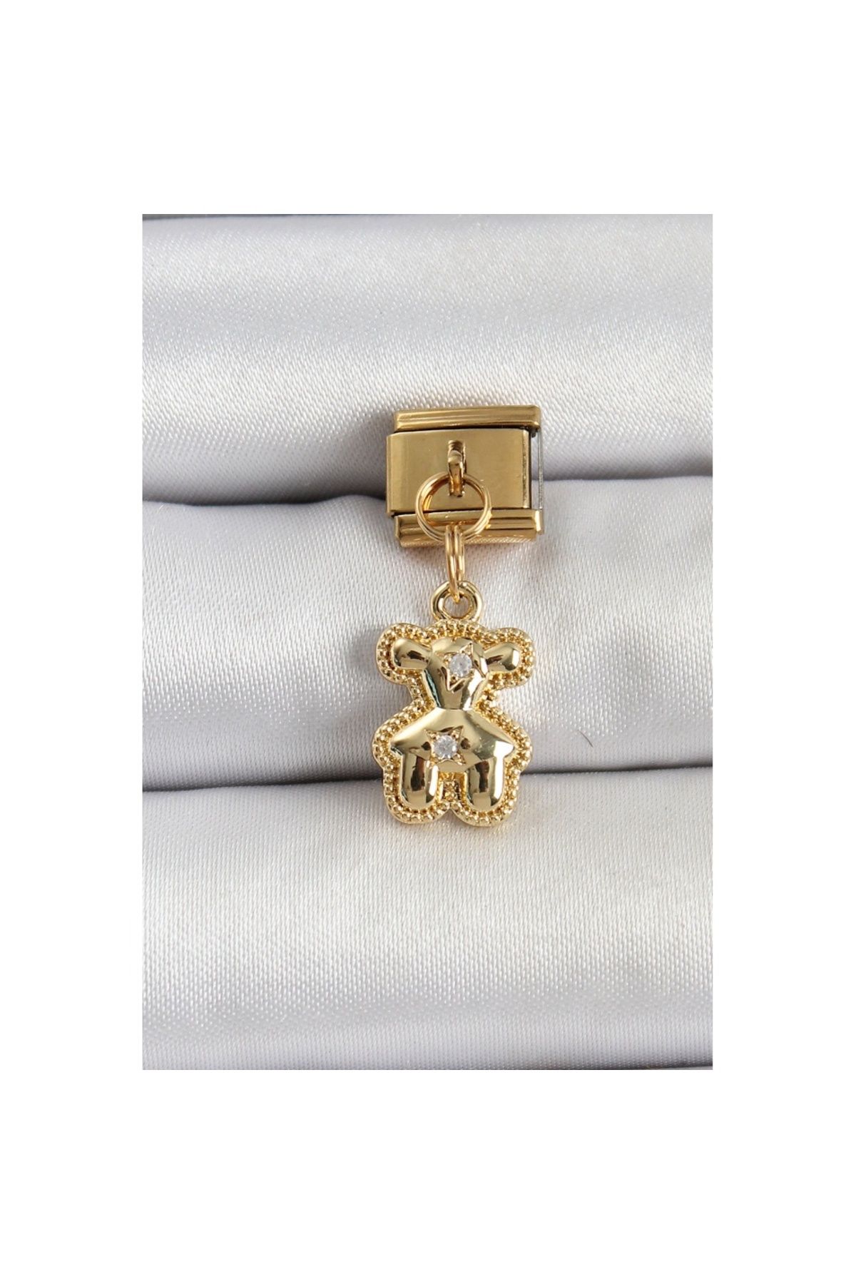 Skygo 316L Çelik Sallantılı Zirkon Taşlı Ayıcık Model Gold Renk Nomination Charm - TJ-BC1410