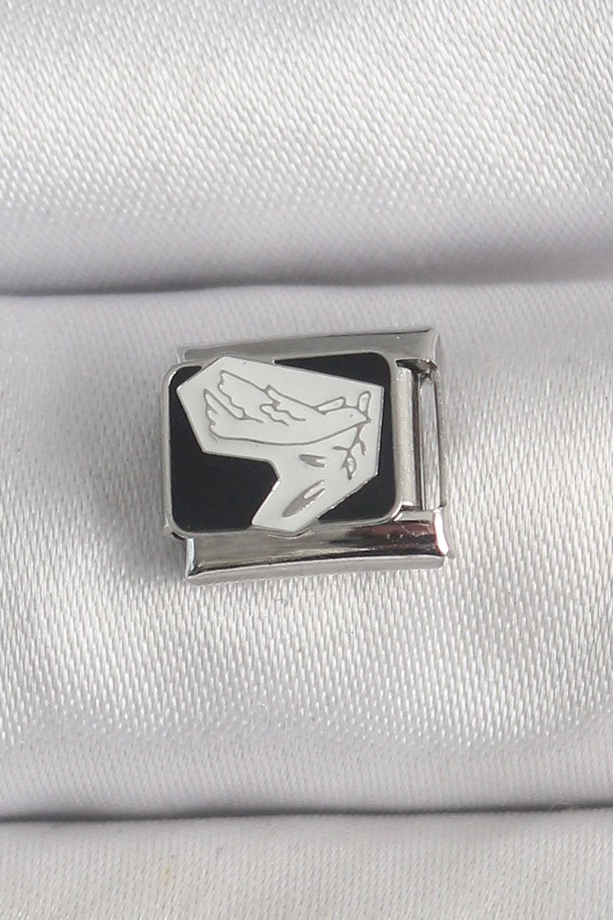 Nemere 316L Çelik Gümüş Renk Siyah Beyaz Kuş İşlemeli Nomination Charm - TJ-BC1389