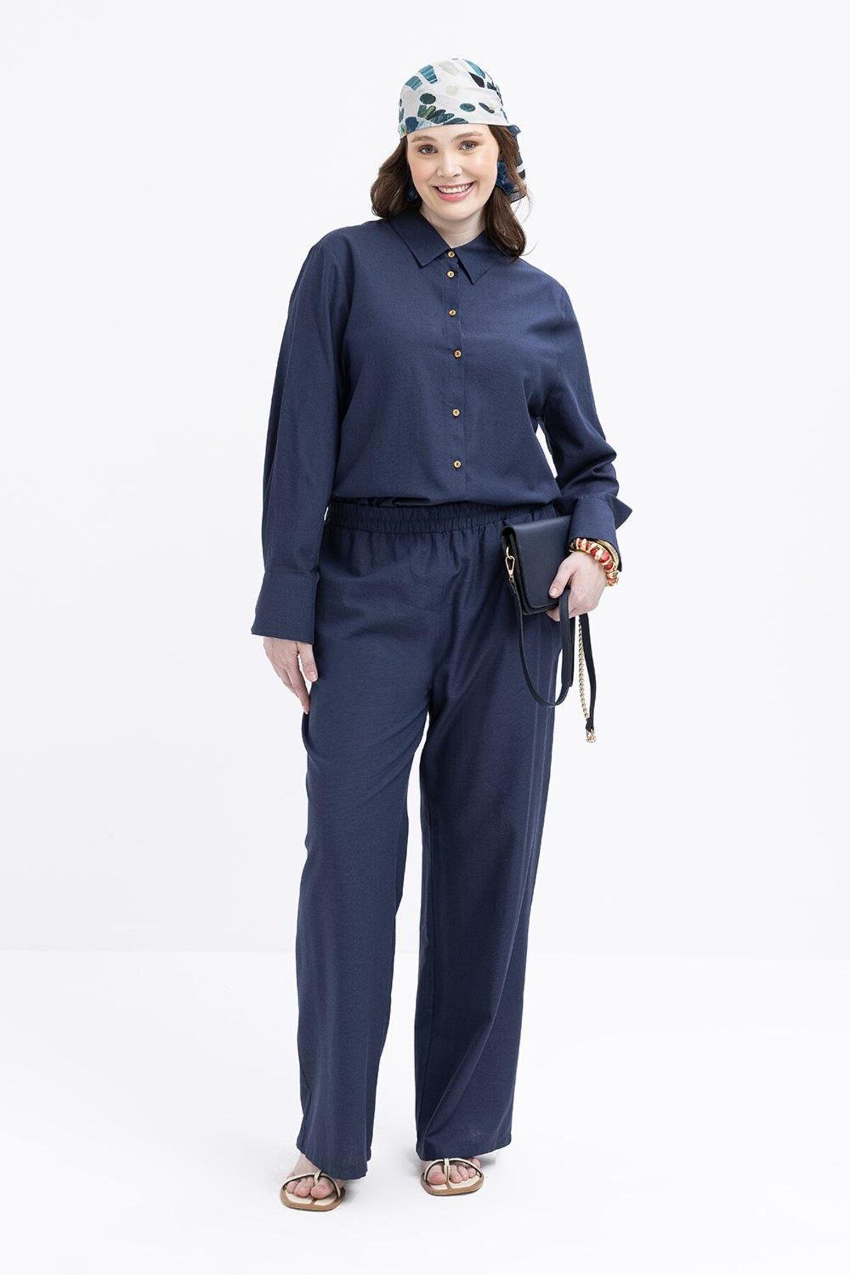 ALLDAY-Indigo-Plus Size Wide Leg Linen Trousers with Elastic Waist 2