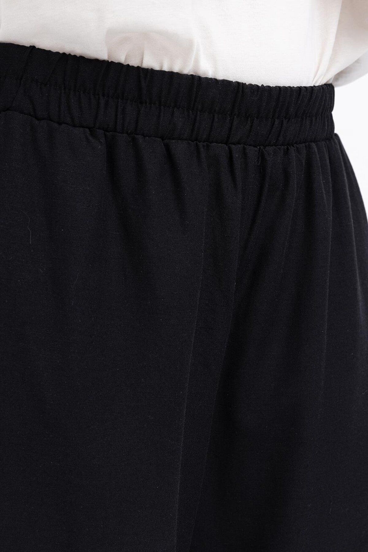 ALLDAY-Black-Large Size Wide Leg Linen Trousers with Elastic Waist 4