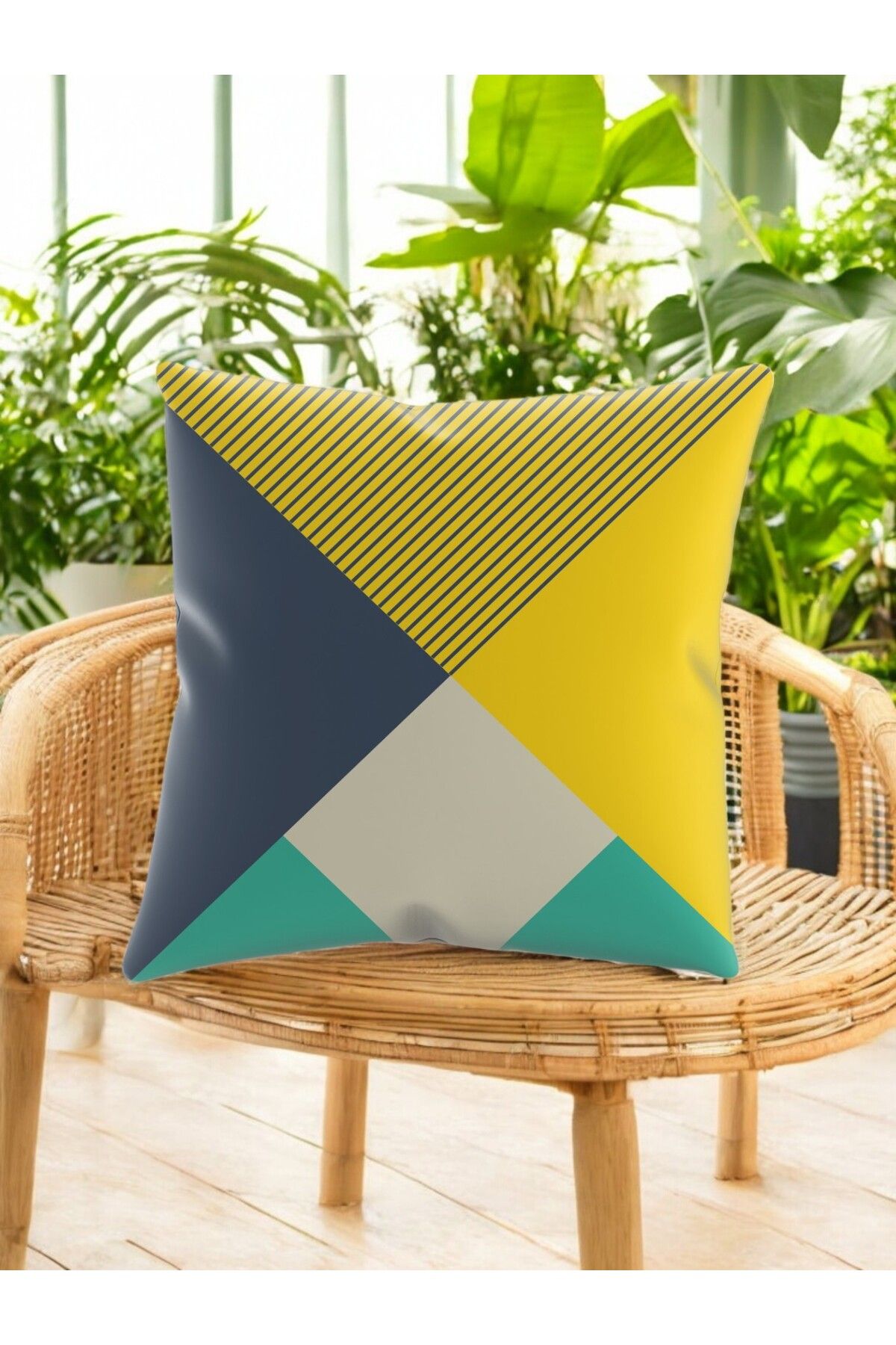 ASDİVA SMR Soyut Geometrik Desenli Modern Kırlent Dekoratif Yastık Soft Sarı Lacivert Renkli 43x43