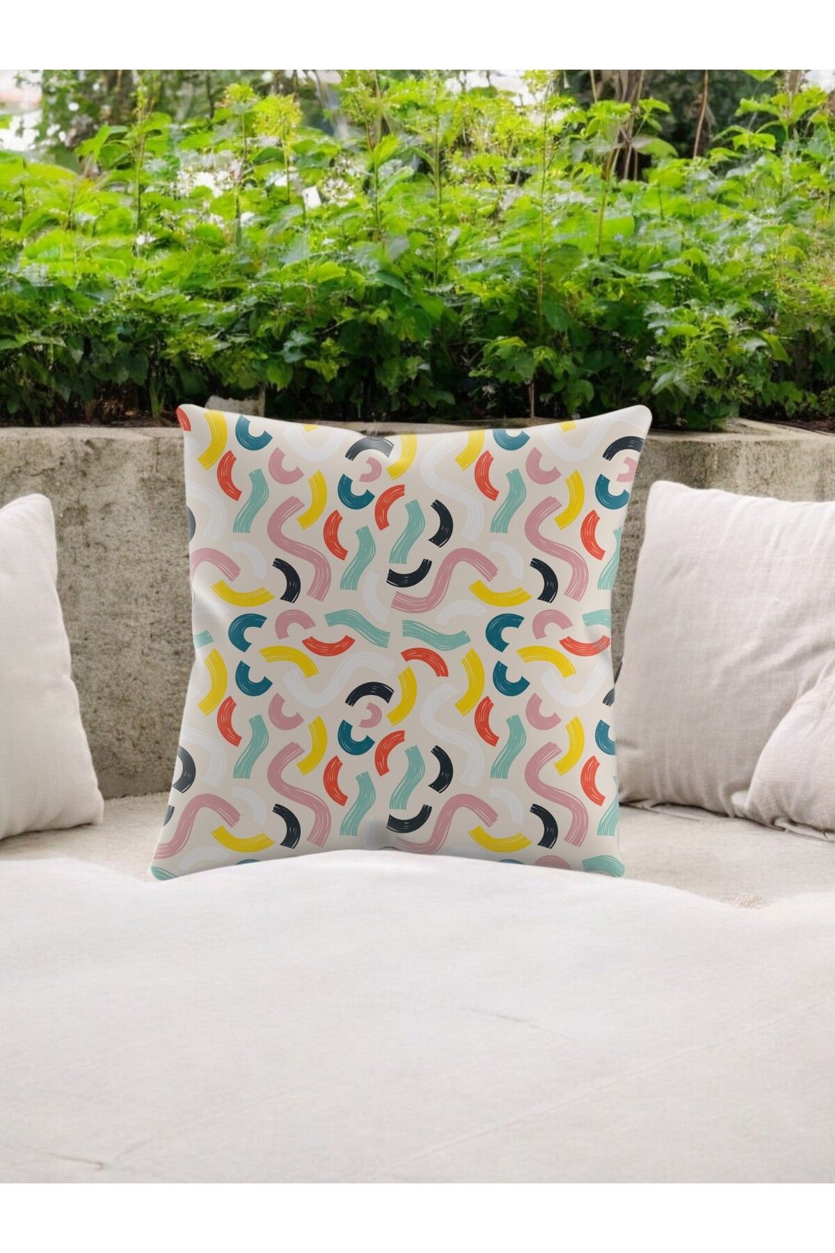 ASDİVA SMR Soyut Dalga Desenli Modern Kırlent Dekoratif Yastık Soft Krem Renkli 43x43