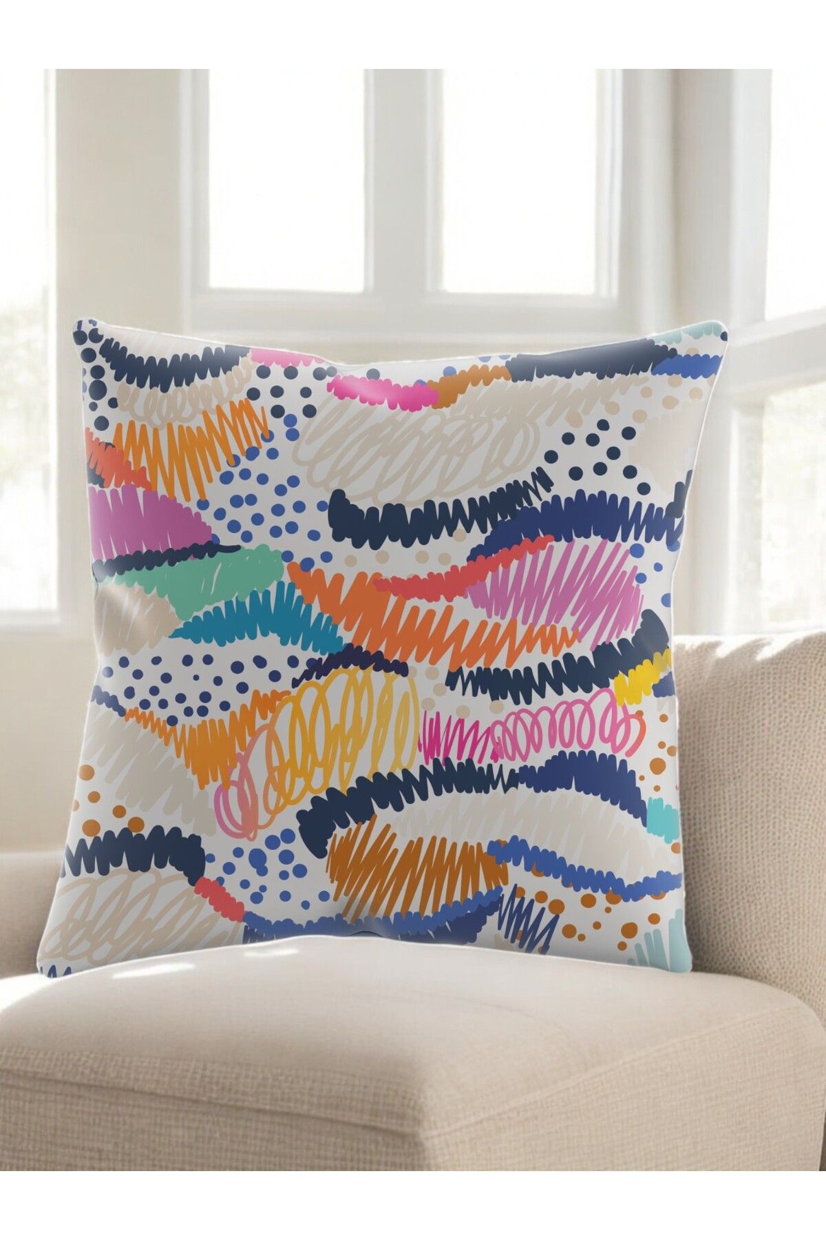 ASDİVA-Smr Mixed Patterned Line and Dot Detailed Decorative Throw Pillow Soft Colorful 43X43 2