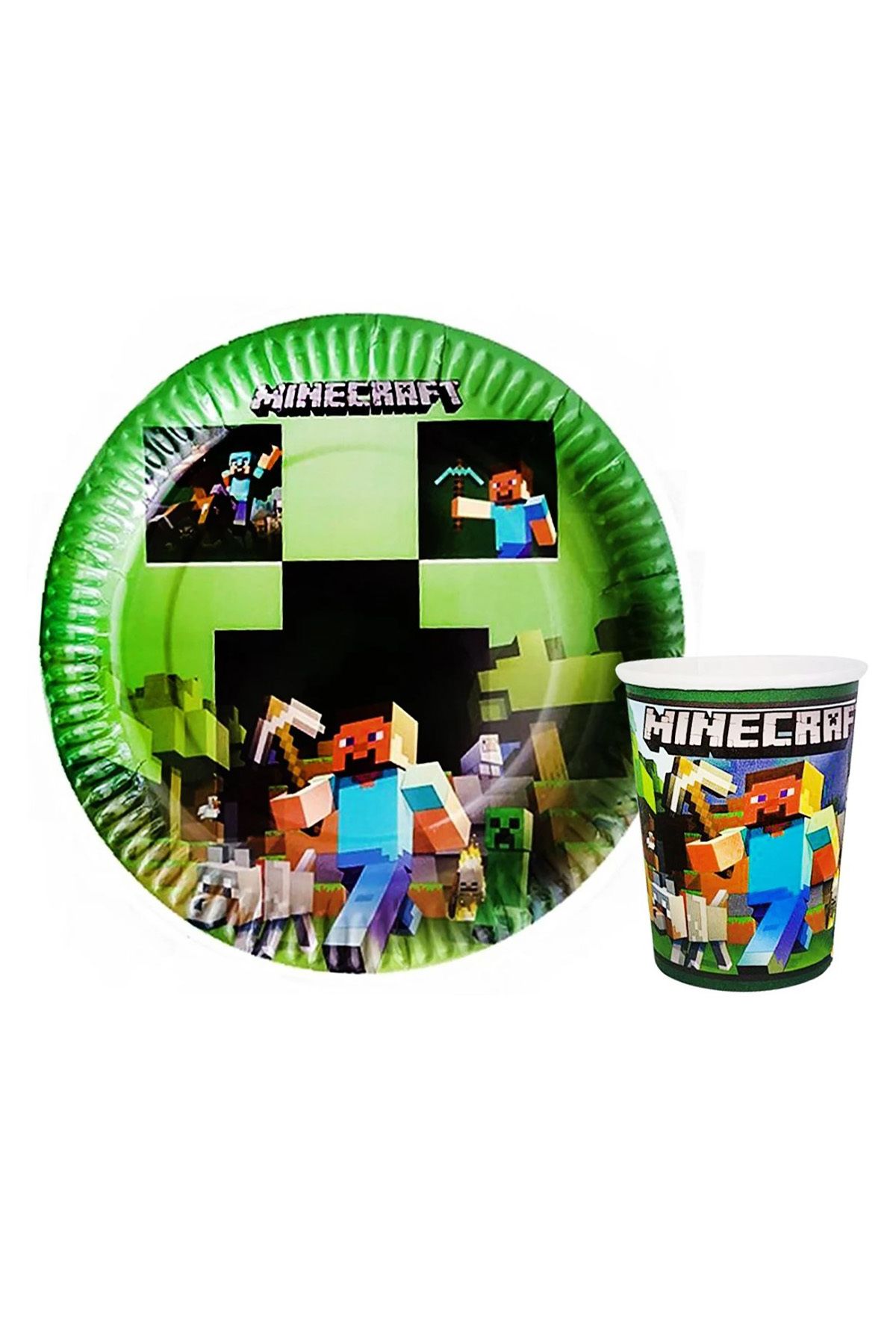 Parti dolabı 8'li Minecraft Karton Tabak Ve Bardak Seti Doğum Günü Parti Seti