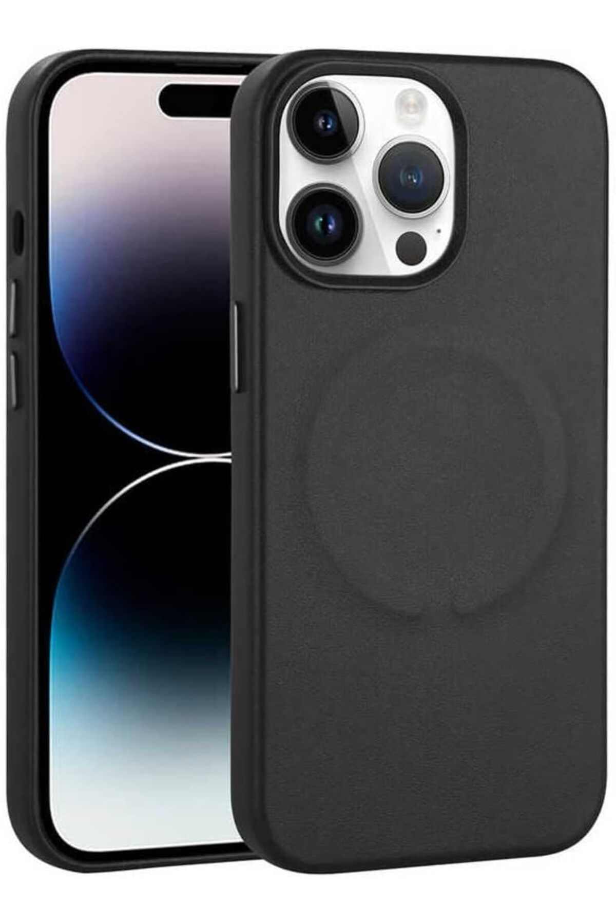STOREMAX EMN aksesuar Siyah PU Deri Magsafe Wireless Şarj Özellikli Zore Derix Kılıf-Siyah iPhone 14 Pro