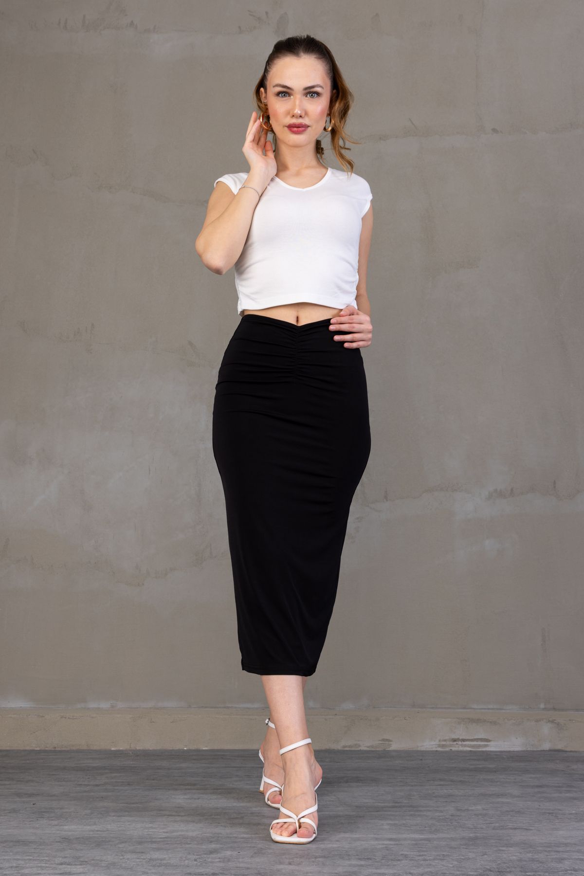 Zula Moda Dpareli Midi Boy Kalem Etek – Astarlı, Yazlık, Beli Lastikli