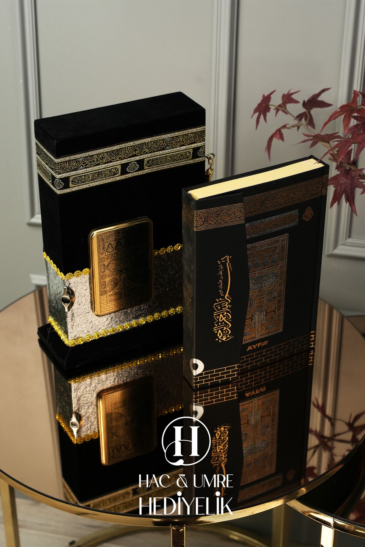 Hac Umre Hediyelik Gümüş Kabe Muhafazalı Kur’an-ı Kerim | Lüks Kabe Desenli Kutulu Kur’an Seti | Hediyelik Kuran Seti