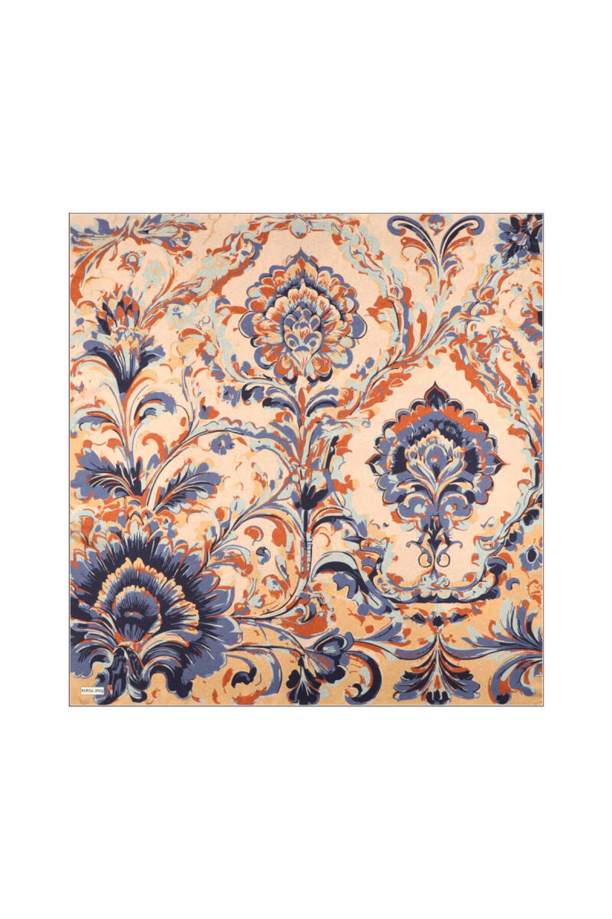 Bursa İpek Bakır Flower Desen Twill İpek Eşarp
