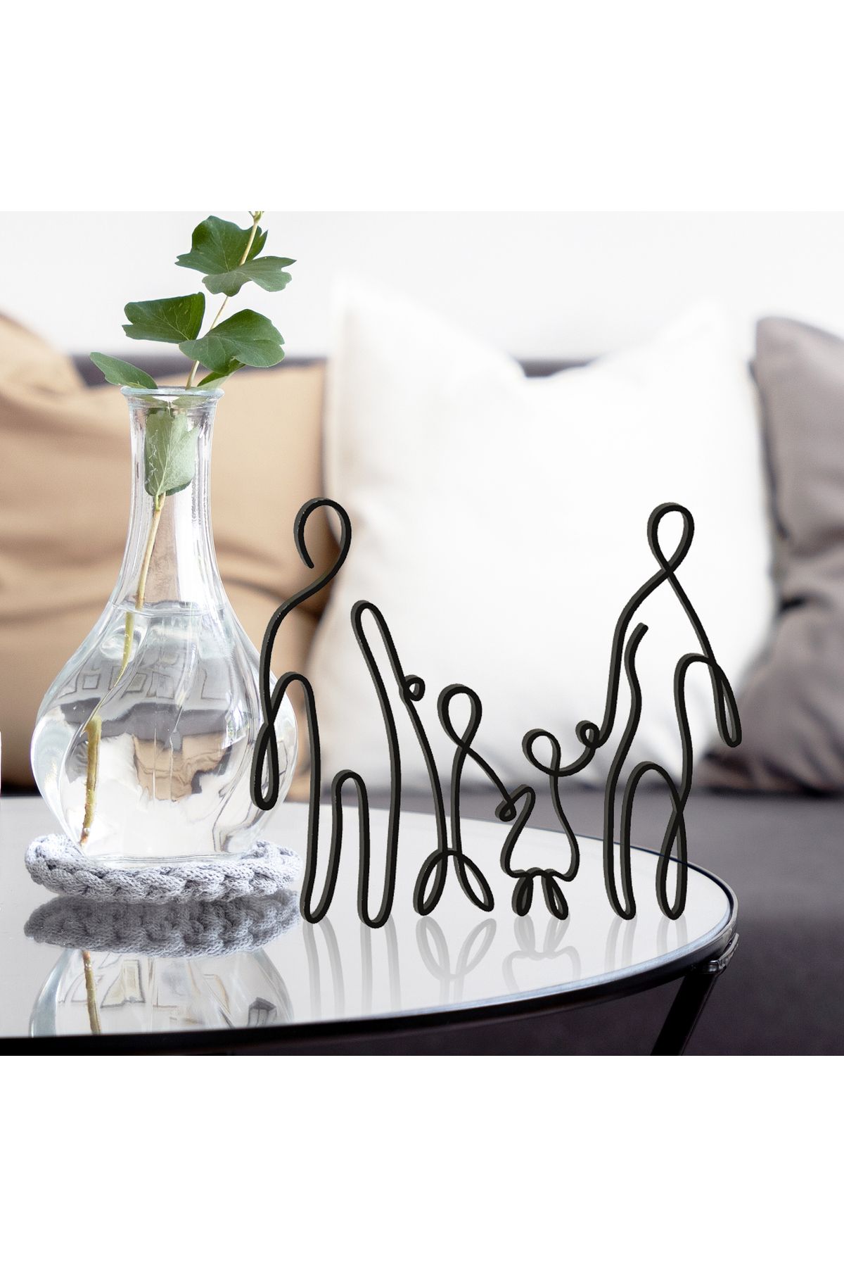 Alvina Atölye Aile Figürlü Anne - Baba - Büyük Erkek Küçük Kız Çocuk Line Art Dekor Biblo - Bioplastik