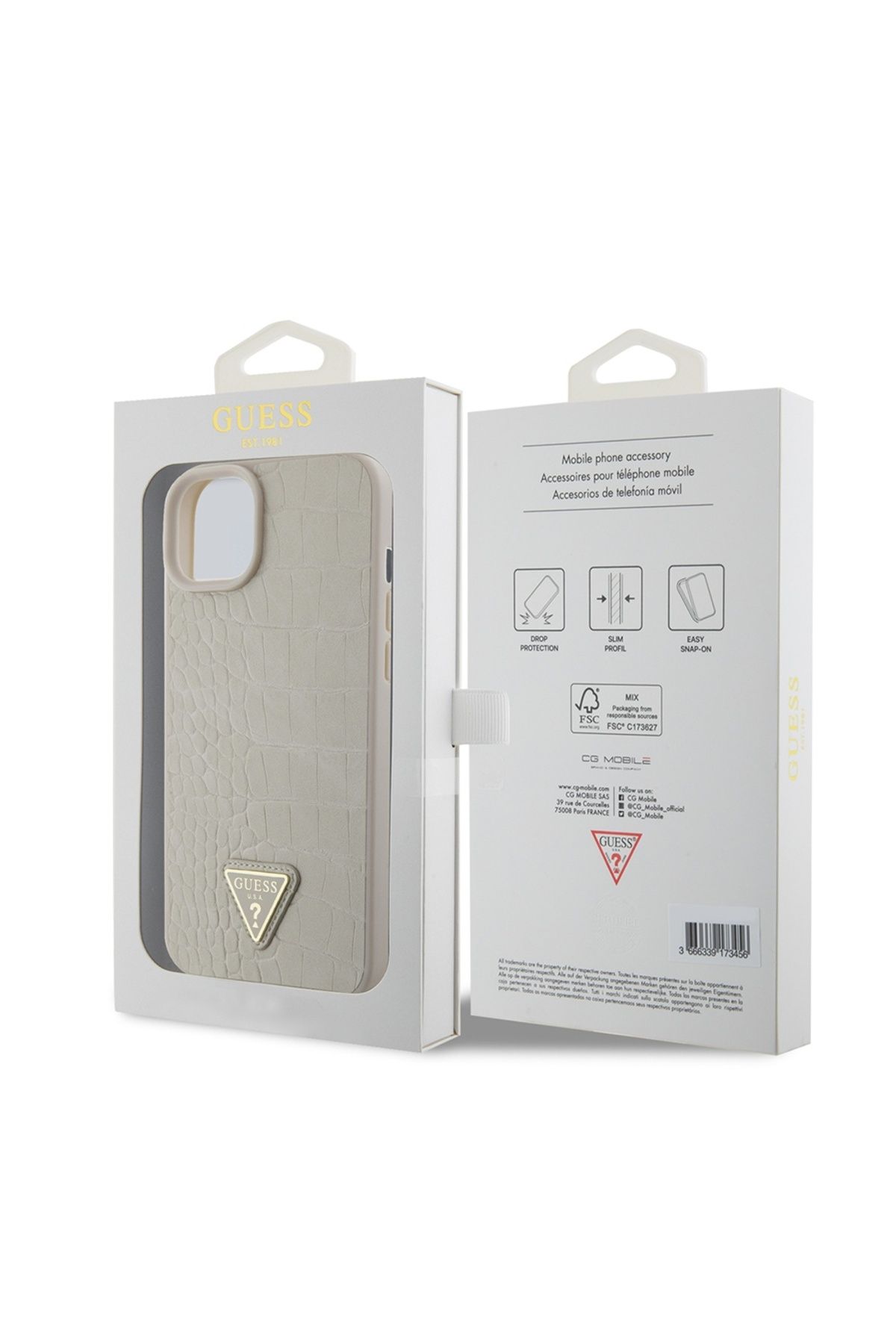 Guess-Case for iPhone 15 - Guess Croco Triangle Metal Logo (GUHCP15SPCRTHCD) - Gold 7
