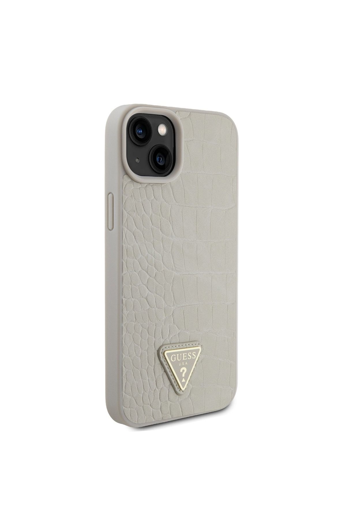 Guess-Case for iPhone 15 - Guess Croco Triangle Metal Logo (GUHCP15SPCRTHCD) - Gold 4