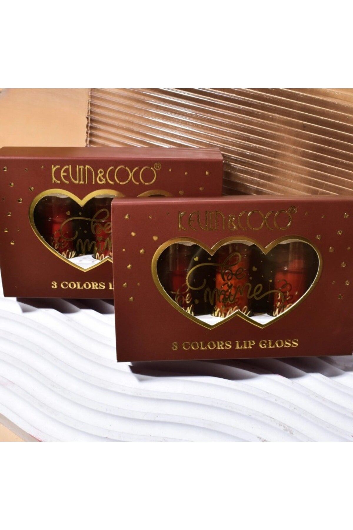 Flippy-Set luciu de buze, KEVIN & COCO, Be Mine 3 culori, luciu de buze, 11 x 7,3 x 2,7 cm, roz-roșu, varianta B 3