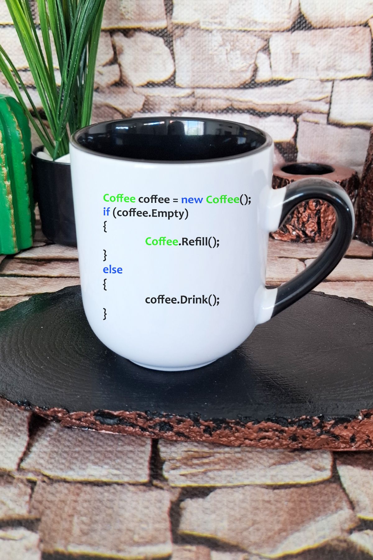 qoeuyl boutique Coffee Java Html Yazılmcı Mühendis Baskılı İçi ve Kulpu Siyah Renkli Premium Kupa Bardak