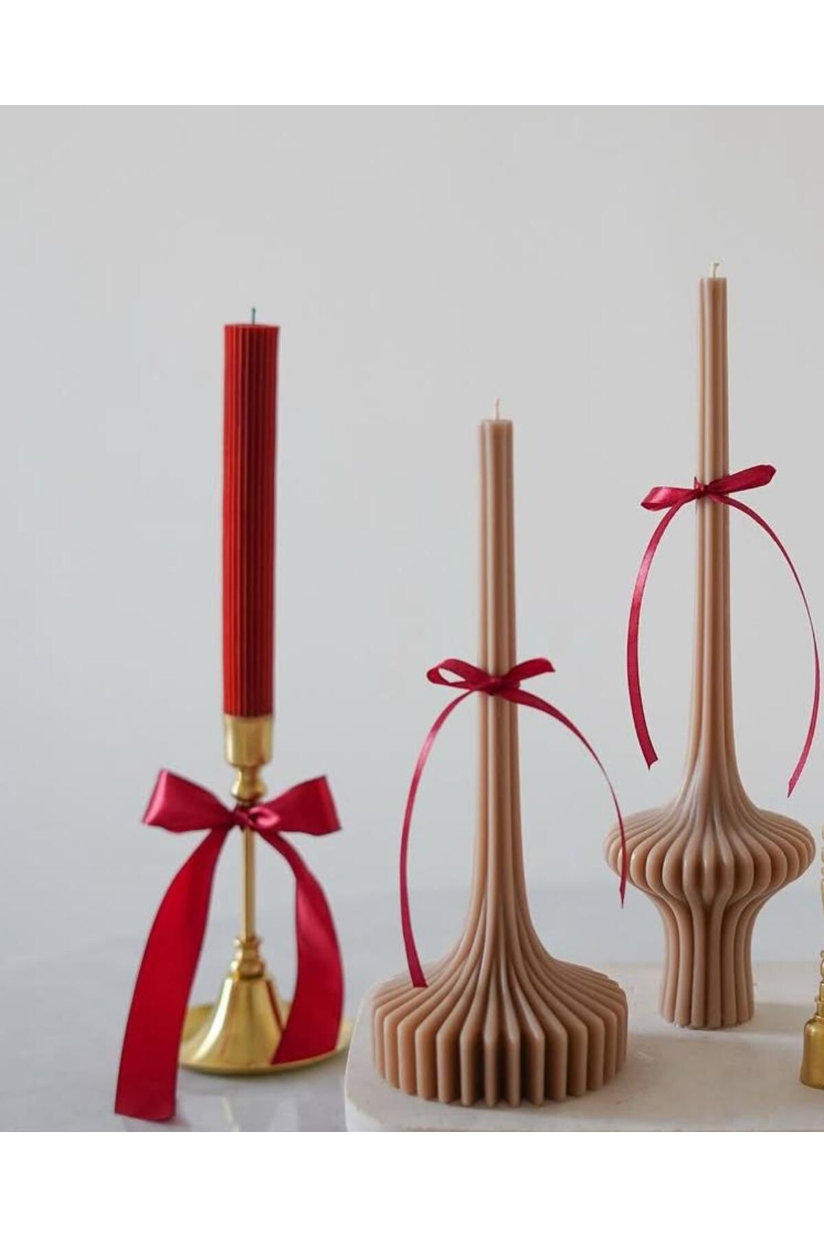 SCA CANDLE Dekoraitf Mum Lara model +Çizgili şamdan +Lara Toplam 3 parça
