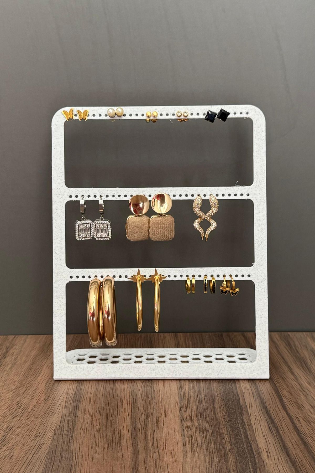 Sapphire 3D Küpe Hızma Düzenleyebileceğiniz Organizer Granit Veya Gri Renk Seçenekleri