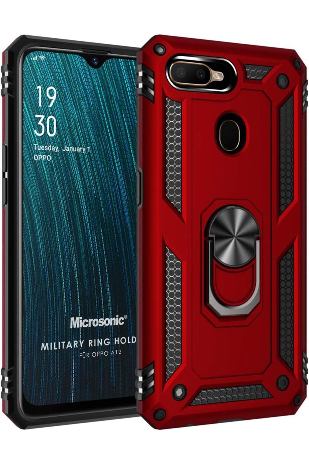 STOREMAX EMN Oppo A12 Kılıf Military Ring Holder Kırmızı Cİ ST5 1133631