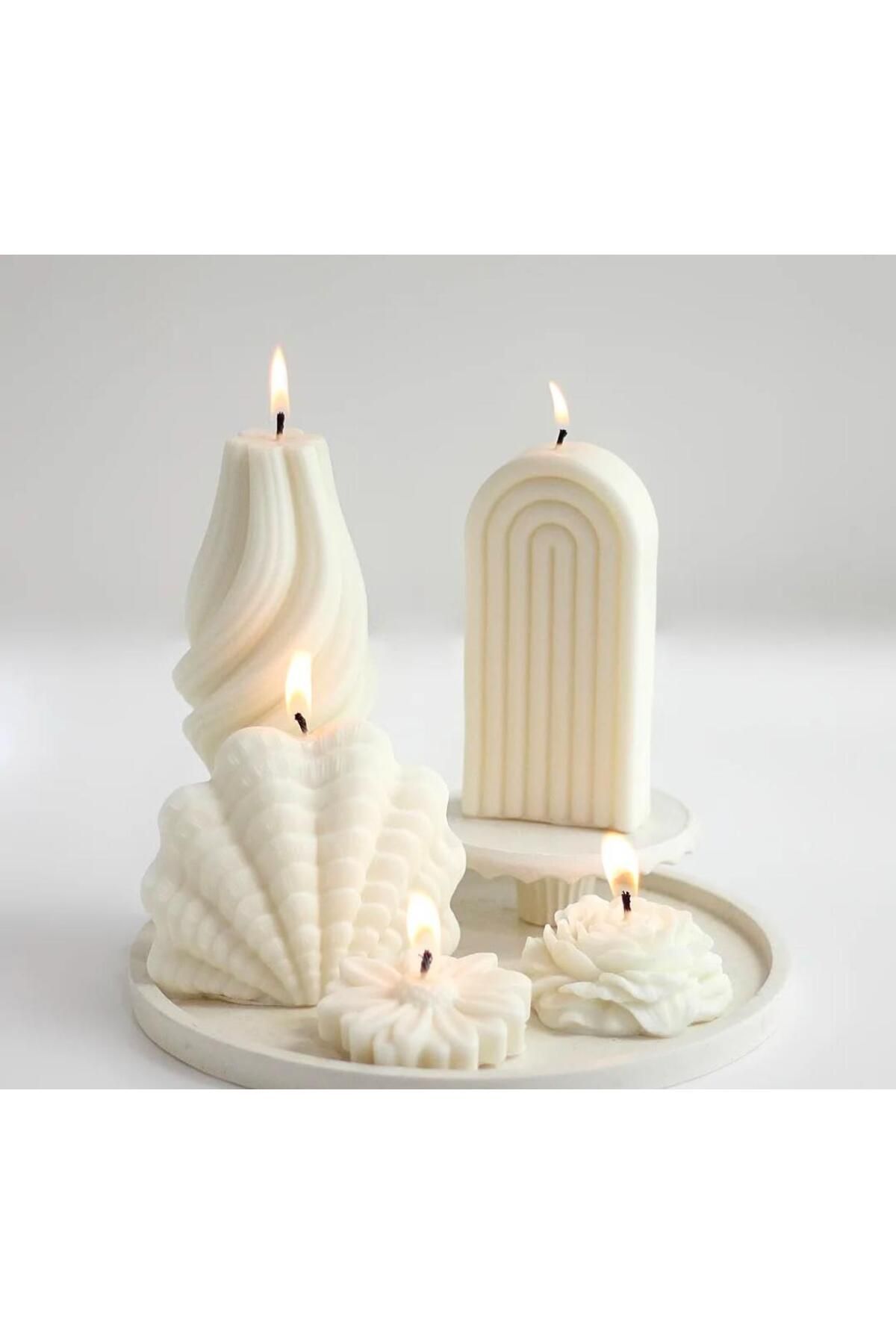 SCA CANDLE Dekoratif Mum Vazo +gok kuşağı +Şakaik gül+ Papatya+Deniz Kabuğu toplam 5 Parça