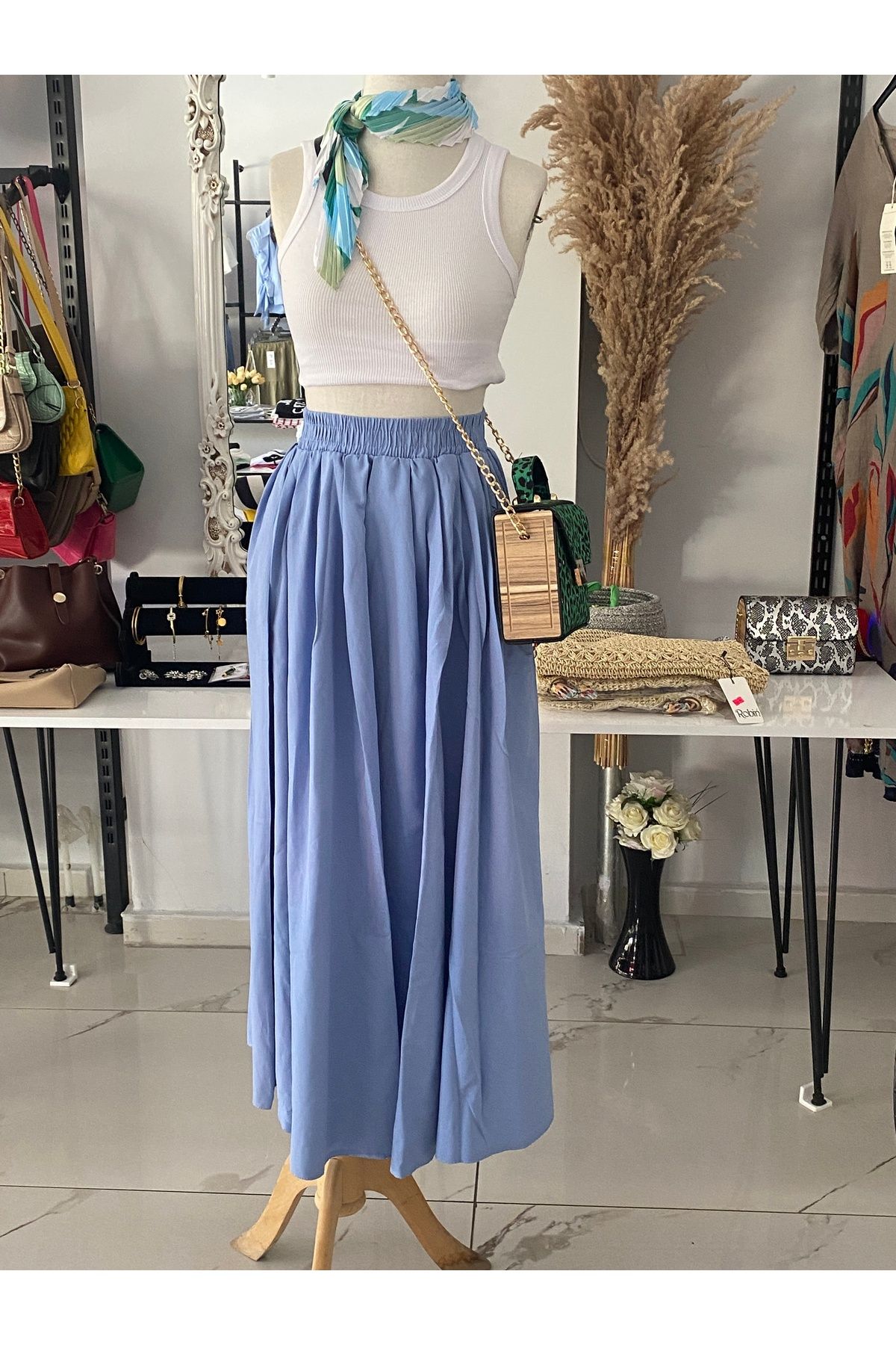 çınarr butikk Maxi Boy Beli Kalın Lastikli Basic Kloş Poplin Etek